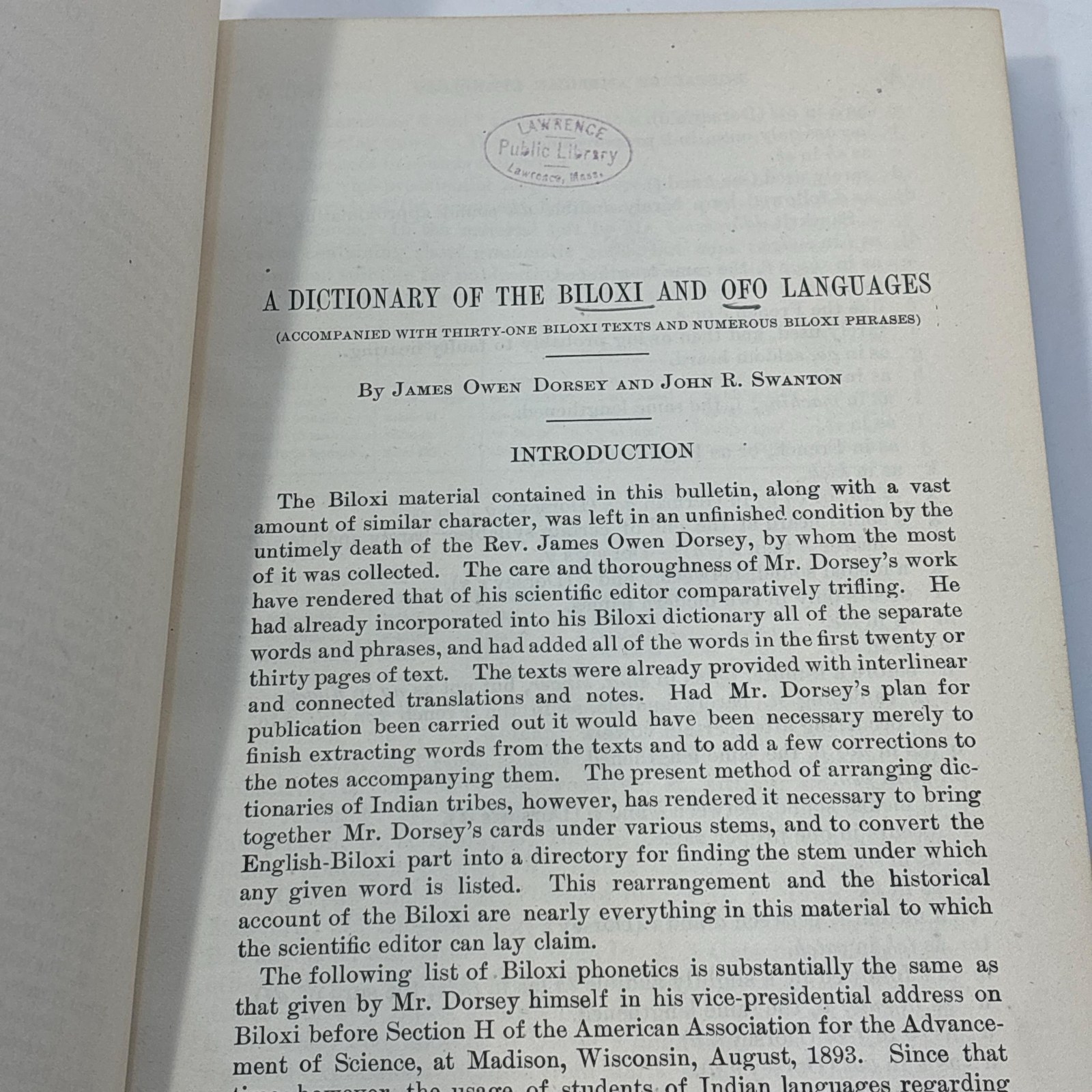 A Dictionary of The Biloxi and Ofo Languages Accompanied with Thirty-One Biloxi Texts and Numerous Biloxi Phrases. Smithsonian Institution Bureau of American Ethnology Bulletin 47. — photograph 4.