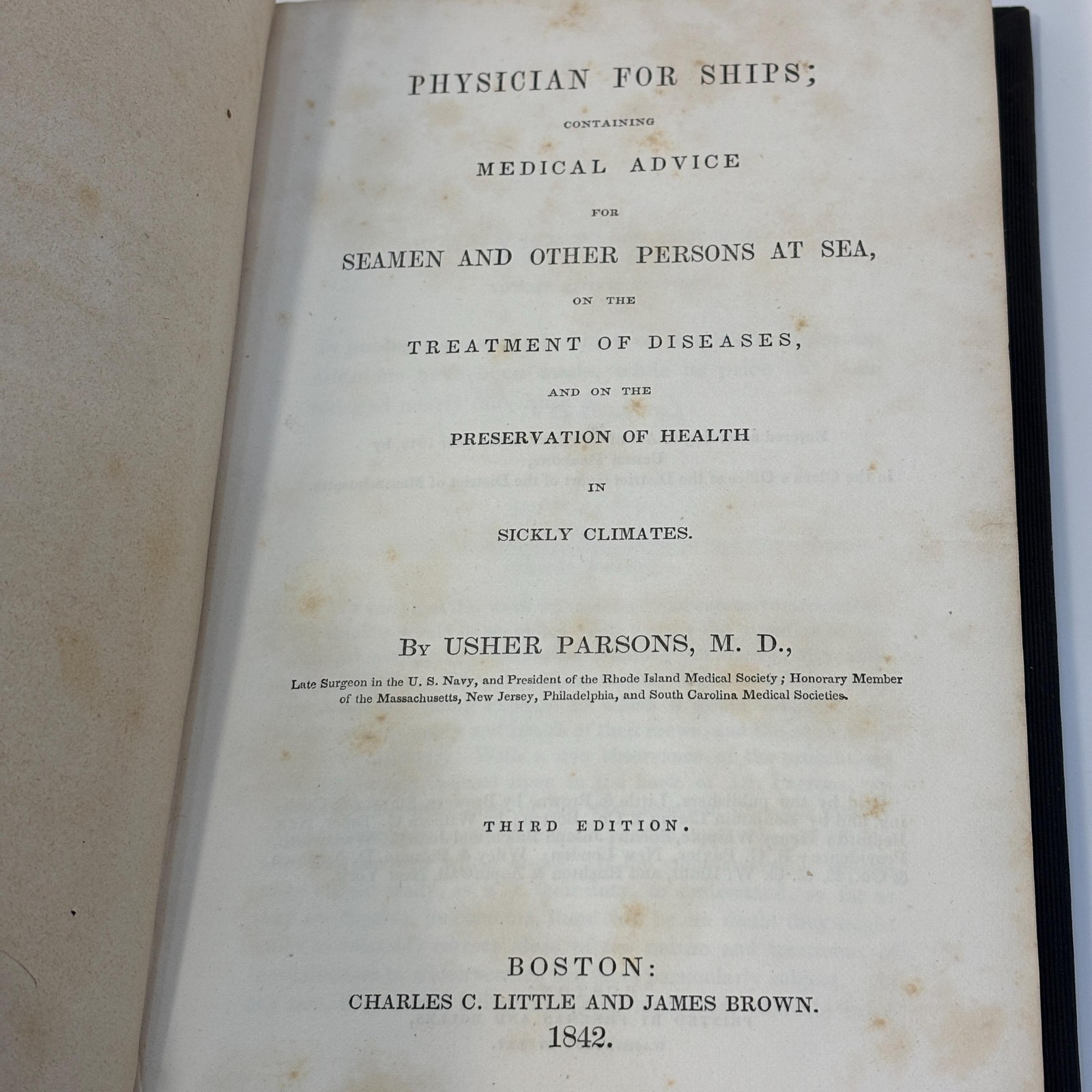 Physician for Ships; Containing Medical Advice for Seamen and Other Persons at Sea, on the Treatment of Diseases, and on The Preservation of Health in Sickly Climates. Third Edition. Presentation Copy — photograph 2.