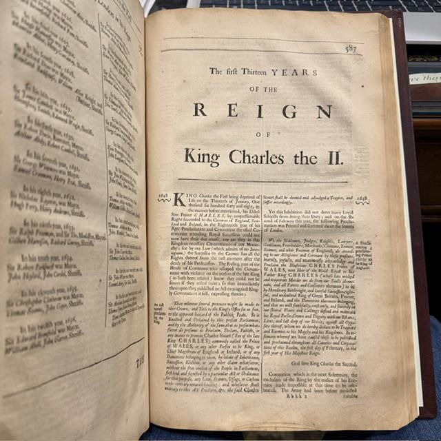 A Chronicle of The Kings of England. From The Time of The Romans Government, unto The Death of King James. Containing all Passages of State and Church, With All other Observations Proper for a Chronicle. Faithfully Collected out of Author's Ancient and Modern; and Digested into a Method. Whereunto is Added, The Reign of King Charles the First, and The First Thirteen Yeears of His Sacred Majesty, King Charles the Second, That Now Reigneth. In Which many Material Affairs of State, Never Before Published; and likewise the most Remarkable Occurrences relating to his Majesties Most Happy and Wonderful Restauration, by the Prudent Conduct, Under God, of George late Duke of Albemarle, Captain General of All His Majesties Armies. As They were extracted out of His Excellencies own Papers, and The Journals and Memorials of Those imploy'd in the most Important and Secret Transactions of That Time. All which Additions arte Revised in this Seventh Impression, and Freed from many Errors and Mistakes of The Former Editions. — photograph 7.