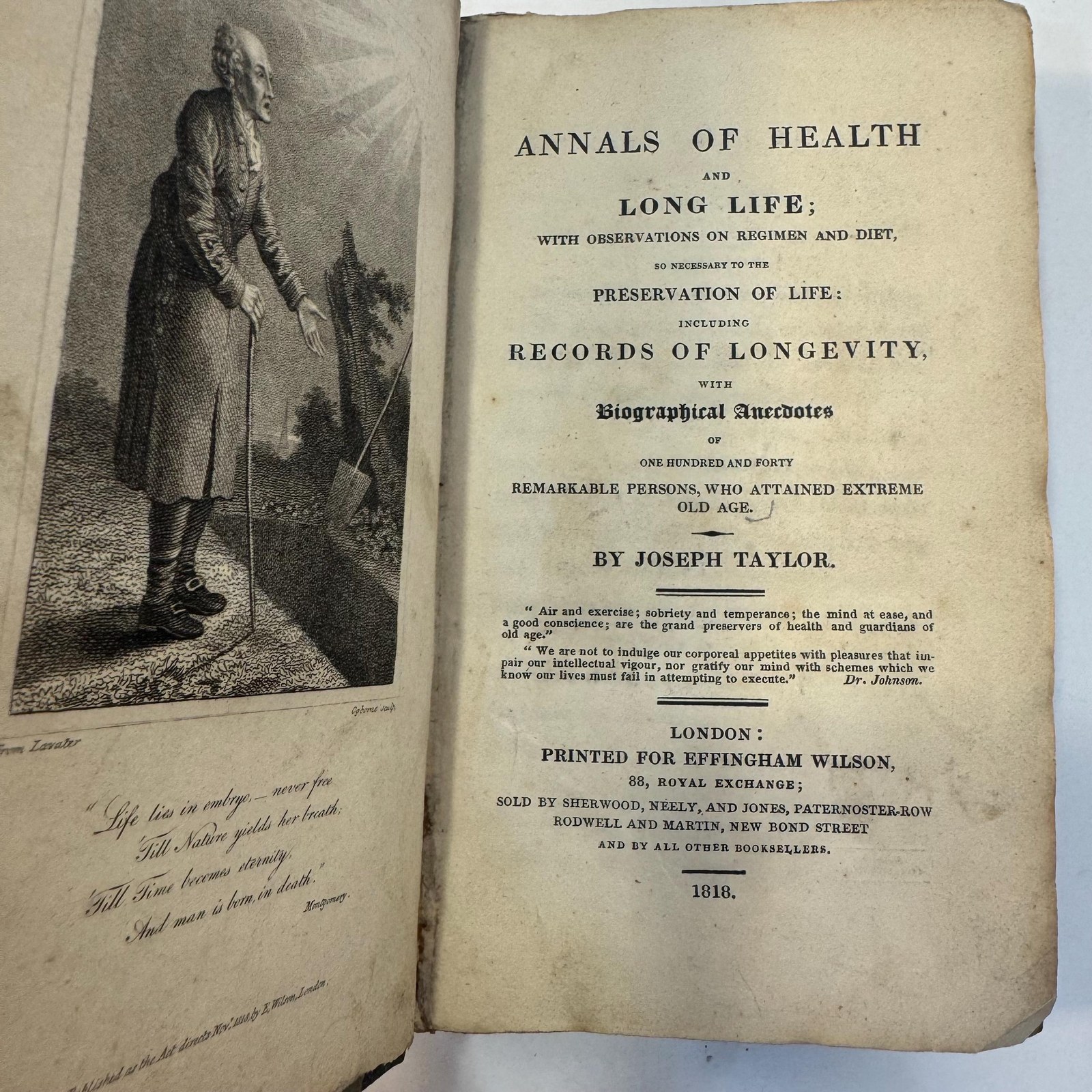 Annals of Health and Long Life; With Observations on Regimen and Diet, So Necessary to the Preservation of Life: Including Records of Longevity, with Biographical Anecdotes of One Hundred and Forty Remarkable Persons, Who Attained Extreme Old Age. — photograph 8.