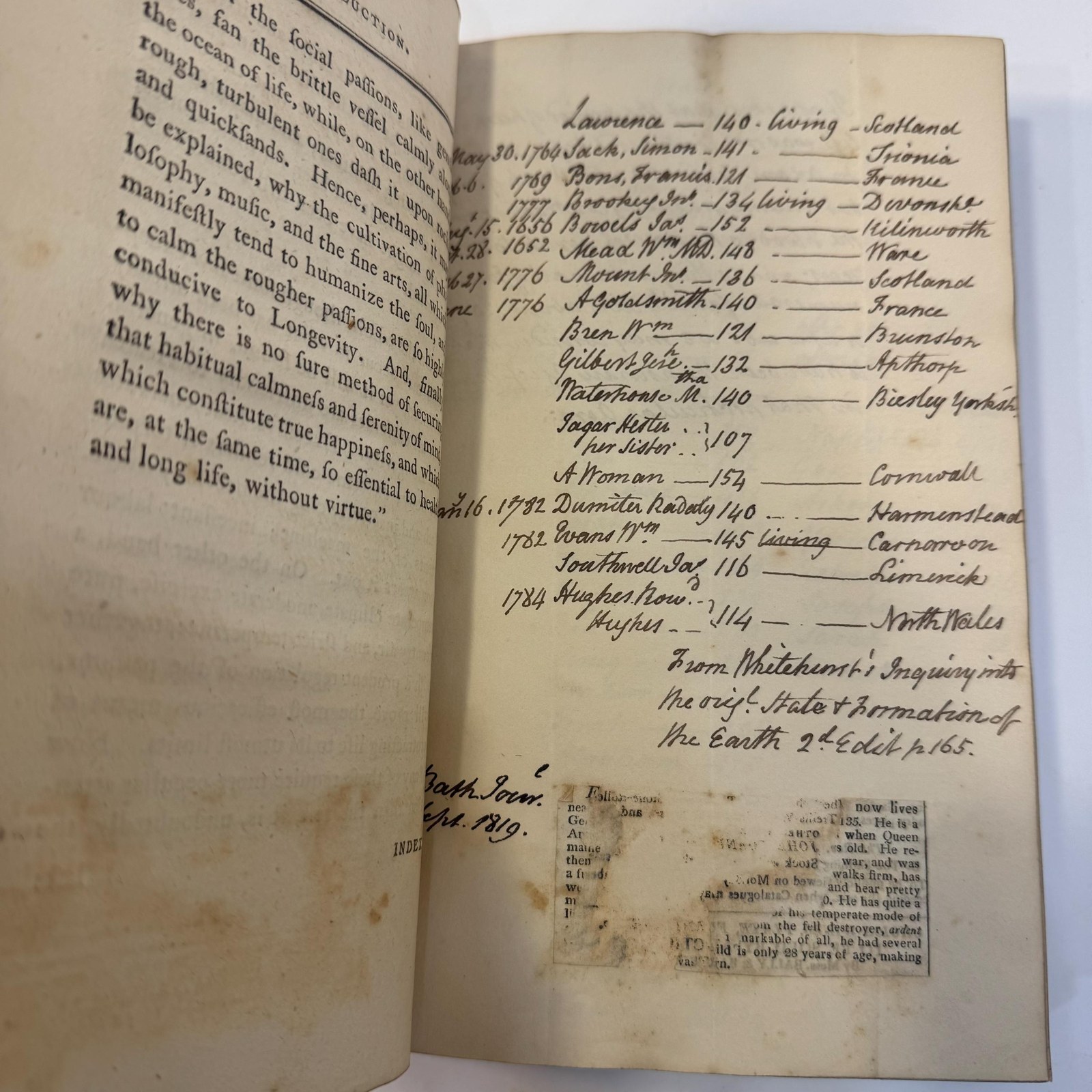 Human Longevity: Recording The Name, Age, Place of Residence, and Year, of The Decease of 1712 Persons, Who Attained a Century, & Upwards, From A.D. 66 to 1799, Comprising a Peeriod of 1733 years. With Anecdotes of The Most Remarkable. — photograph 10.