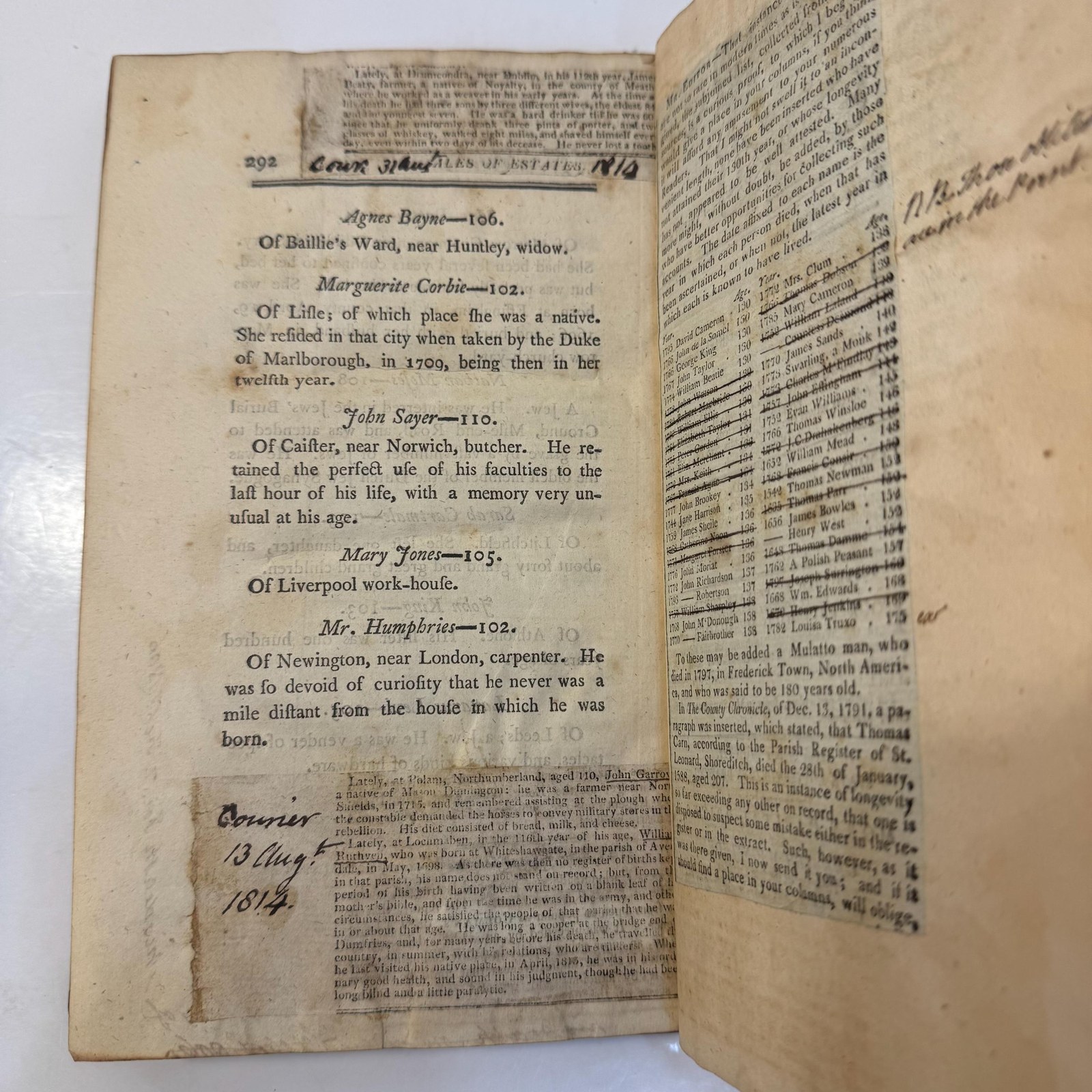 Human Longevity: Recording The Name, Age, Place of Residence, and Year, of The Decease of 1712 Persons, Who Attained a Century, & Upwards, From A.D. 66 to 1799, Comprising a Peeriod of 1733 years. With Anecdotes of The Most Remarkable. — photograph 5.