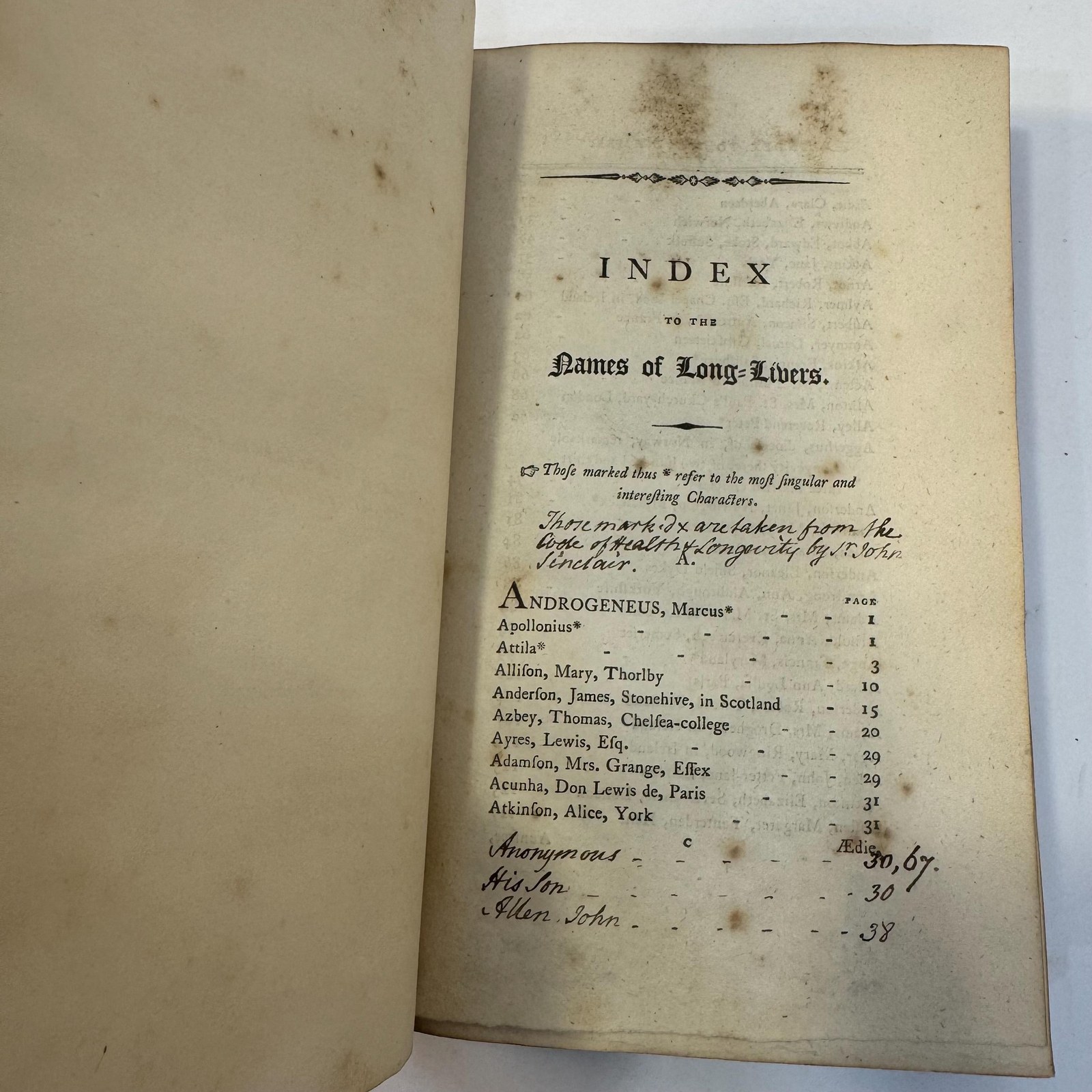 Human Longevity: Recording The Name, Age, Place of Residence, and Year, of The Decease of 1712 Persons, Who Attained a Century, & Upwards, From A.D. 66 to 1799, Comprising a Peeriod of 1733 years. With Anecdotes of The Most Remarkable. — photograph 6.