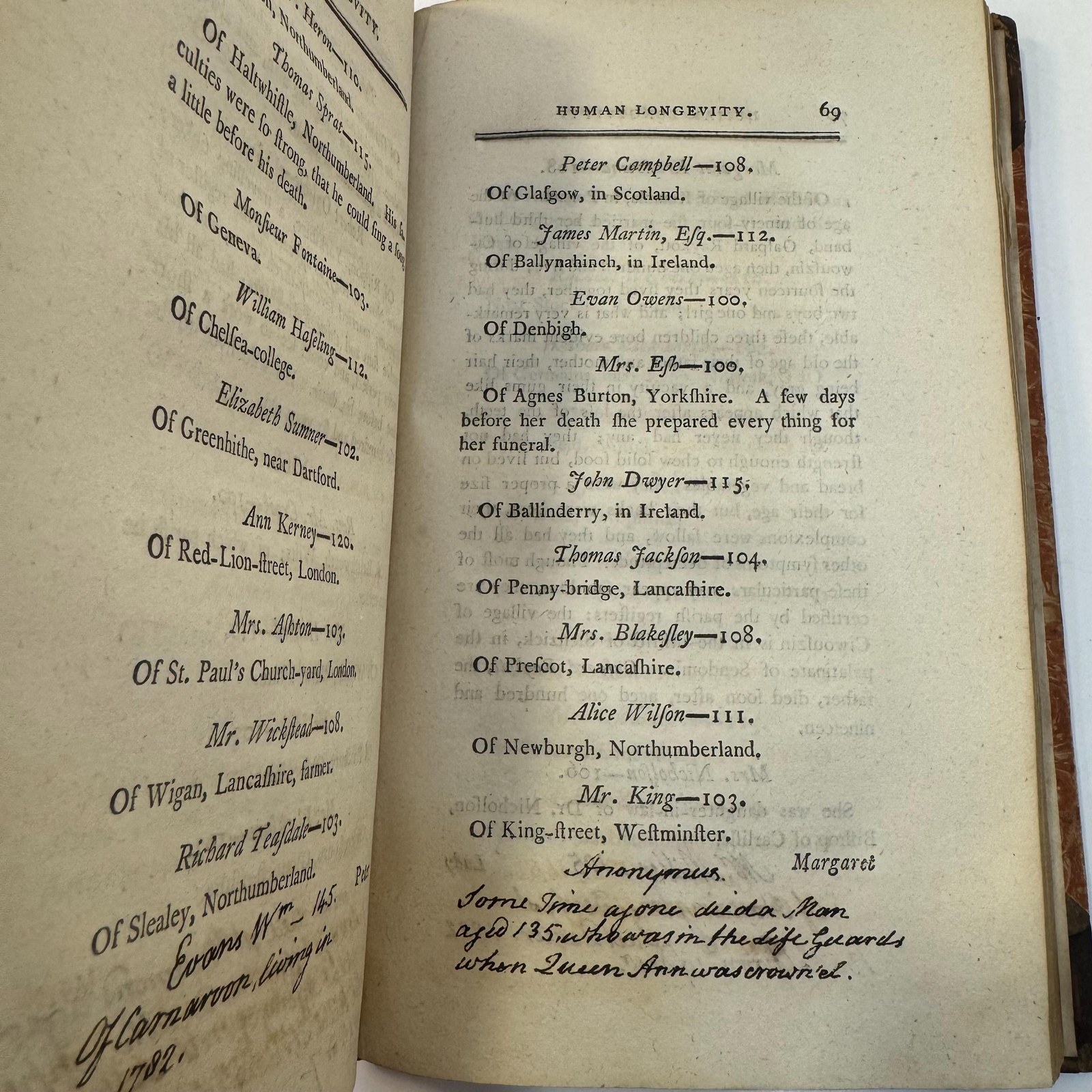 Human Longevity: Recording The Name, Age, Place of Residence, and Year, of The Decease of 1712 Persons, Who Attained a Century, & Upwards, From A.D. 66 to 1799, Comprising a Peeriod of 1733 years. With Anecdotes of The Most Remarkable. — photograph 9.