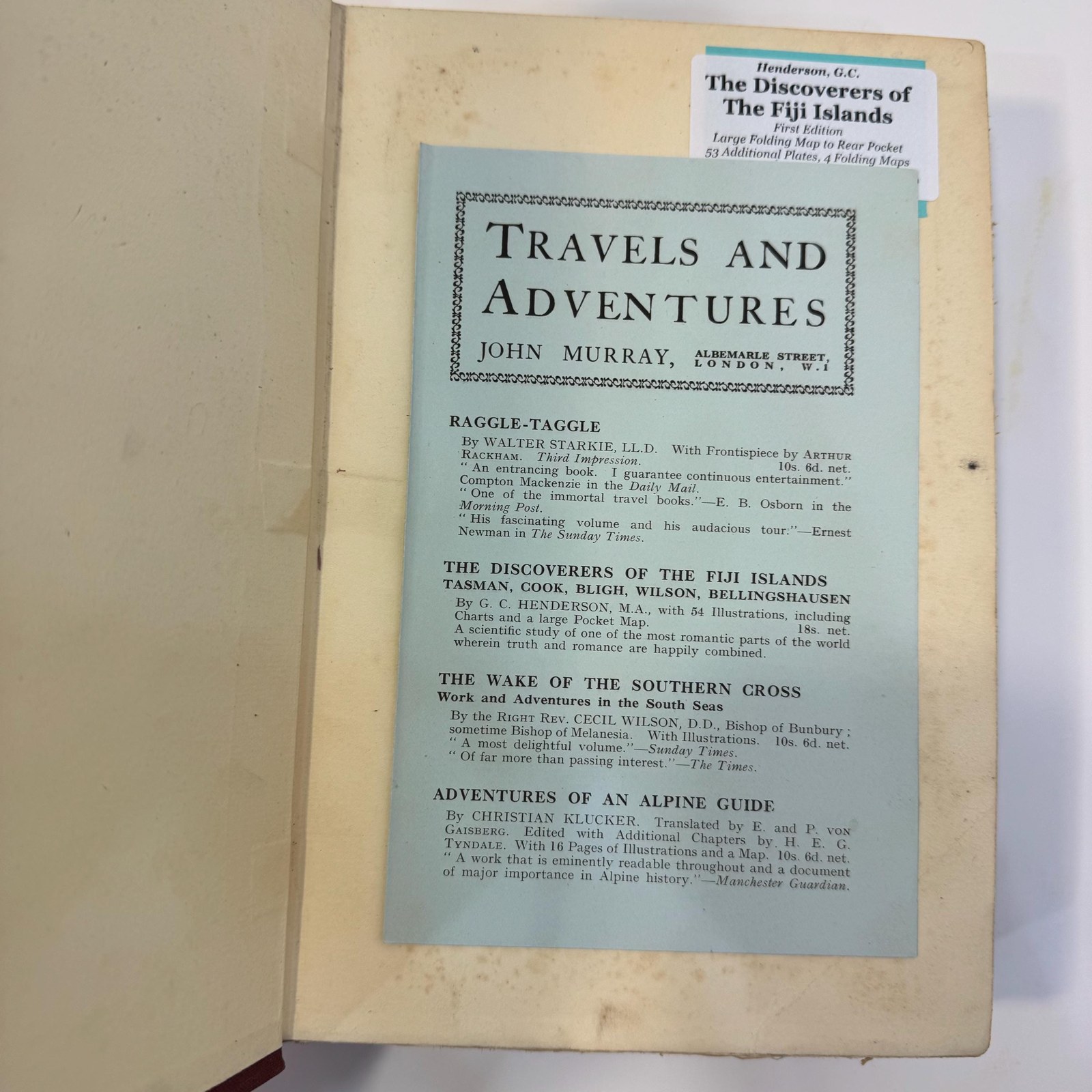 The Discoverers of The Fiji Islands; Tasman, Cook, Bligh, Wilson, Bellinghausen by G.C. Henderson, 1933 | First Edition — photograph 6.