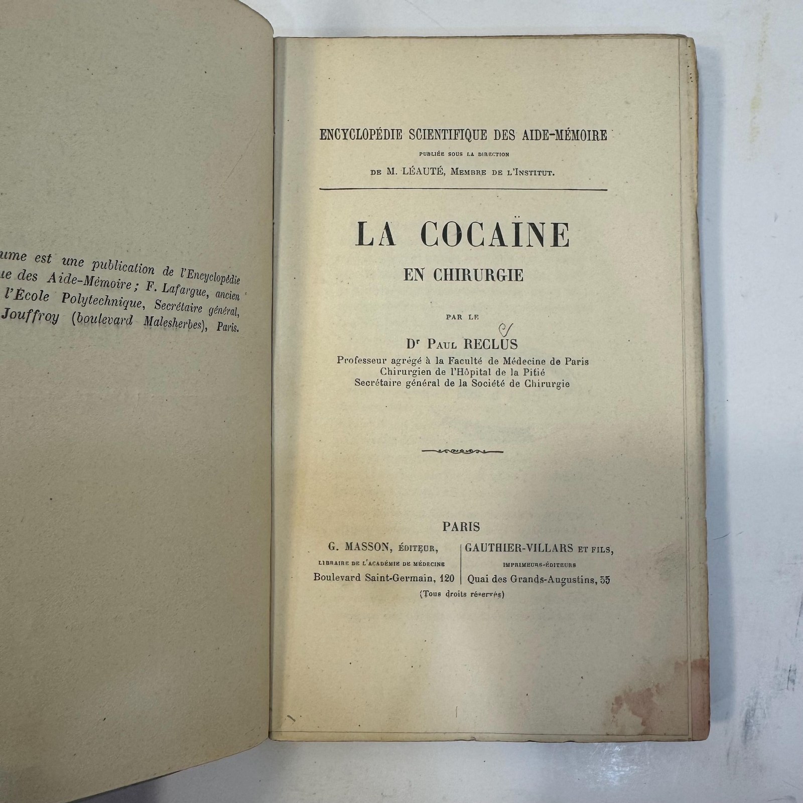 La Cocaïne en Chirurgie (Cocaine in Surgery) by Dr. Paul Reclus, c.. 1895 | Scientific Encyclopedia of Reference Manuals — photograph 7.