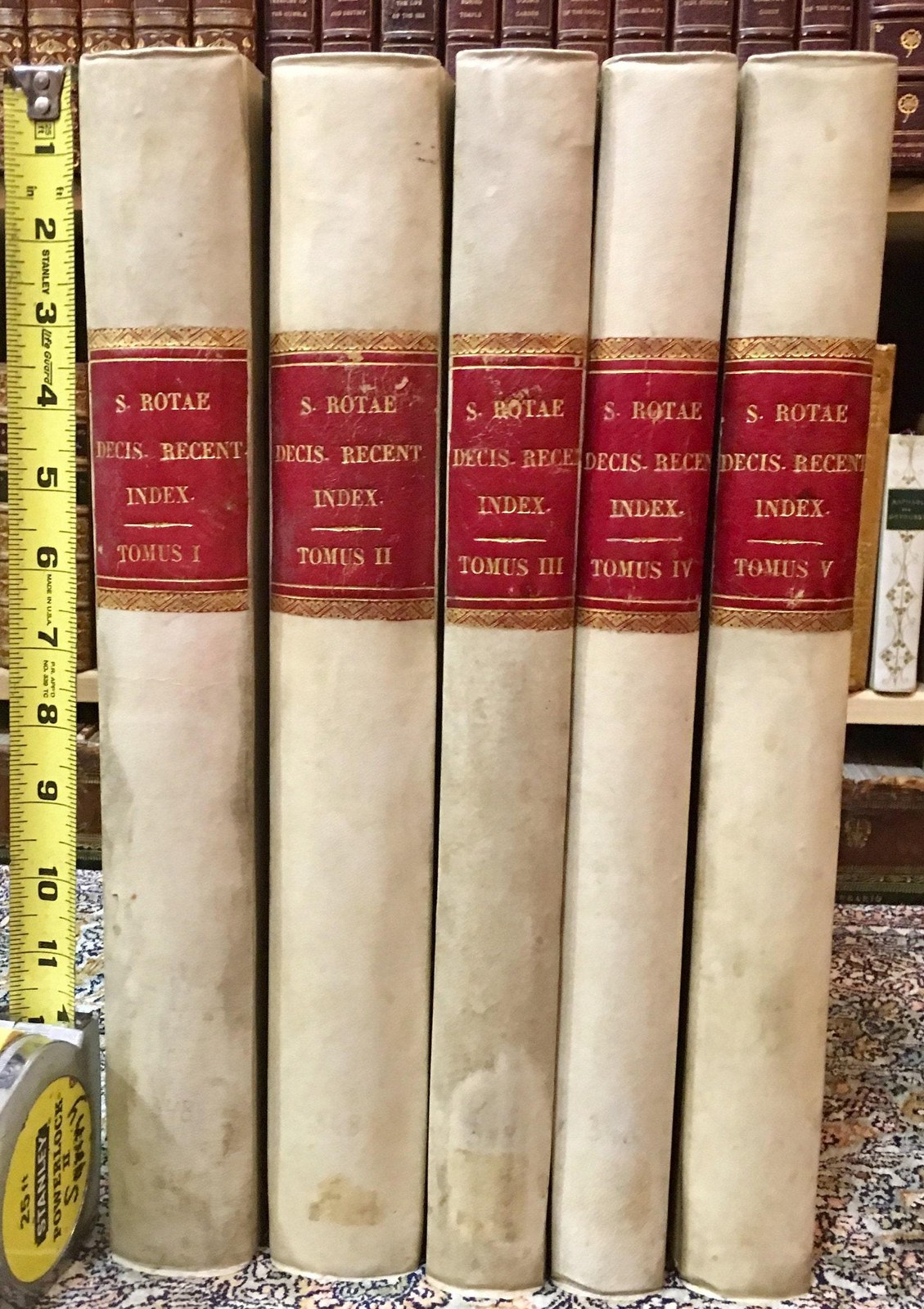 Sacrae Rotae Romanae decisiones recentiores in compendium redactae ad modum indicis per materias et tractatus sex in tomos a nonnullis Mediolanensis Athenaei sociis distcompartmentutae. TRANSLATION: "The recent decisions of the Sacred Roman Rota compiled into a compendium in the form of an index by subjects and six treatises, compartmentalized into volumes by some members of the Athenaeum in Milan." — photograph 2.