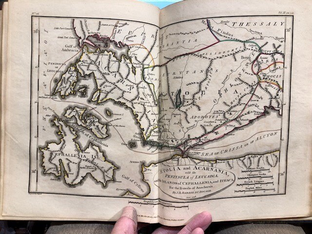 Travels of Anacharsis the Younger in Greece during the middle of the fourth century before the Christian aera. Translated From the French. In seven volumes. And an eighth, in quarto, containing Maps, Plans, Views, and Coins, illustrative of the Geography and Antiquities of Ancient Greece. — photograph 7.