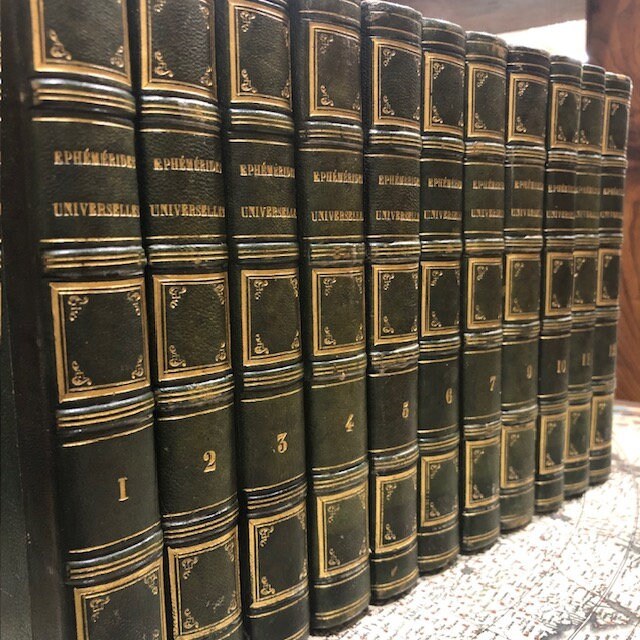 Éphémérides Universelles, ou tableau religieux, politique, littéraire, sceintifique et anecdotique, : présentant, pour chaque jour de l'année, un extrait des annales de toutes les nations et de tous les sic̀les, depuis les temps historiques jusq'au 1er Janvier 1828
GOOGLE TRANSLATION: Ephemerides universal, or religious, political, literary, scientific and anecdotal, presenting, for each day of the year, an extract of the annals of all the nations and all the centuries, From the historical times until January 1st, 1820 - April 1828. — photograph 4.