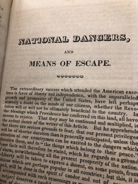 The Friend of Peace, 1-12. + Solemn Review of the Custom of War; showing that was is the effect of Popular Delusion and Proposing a Remedy, 5th edition Cambridge; Hilliard and Metcalf, 1816. + National Dangers, and Means of Escape. + Sixth Annual Report of the Massachusetts Peace Society. — photograph 8.