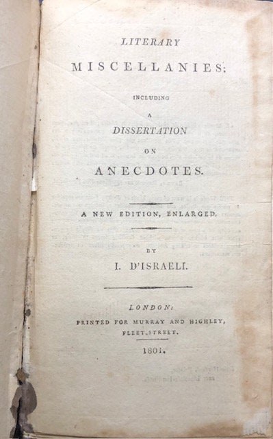 Literary Miscellanies: Including a Dissertation on Anecdotes — photograph 2.