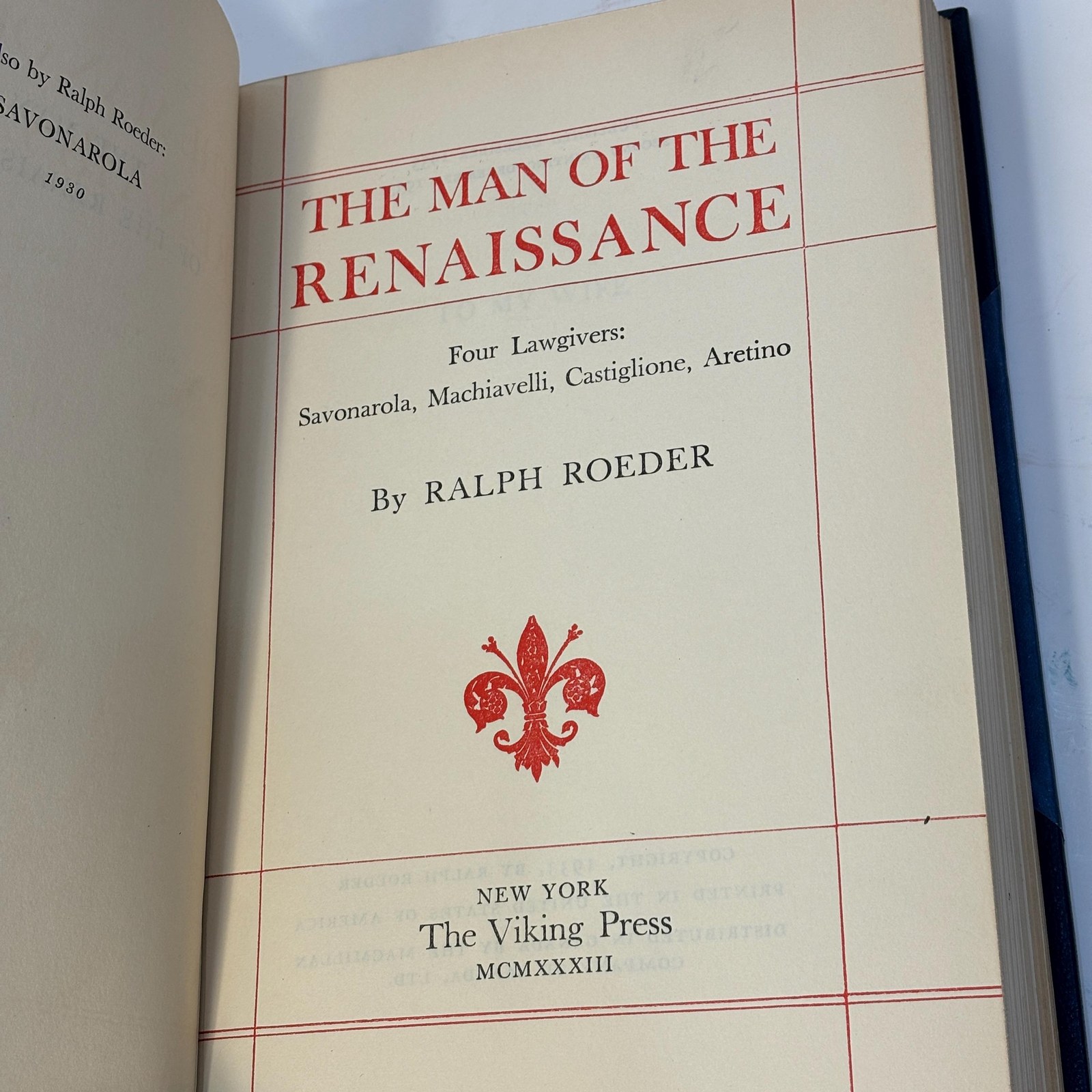 The Man of the Renaissance : Four Lawgivers: Savonarola, Machiavelli, Castiglione, Aretino — photograph 2.