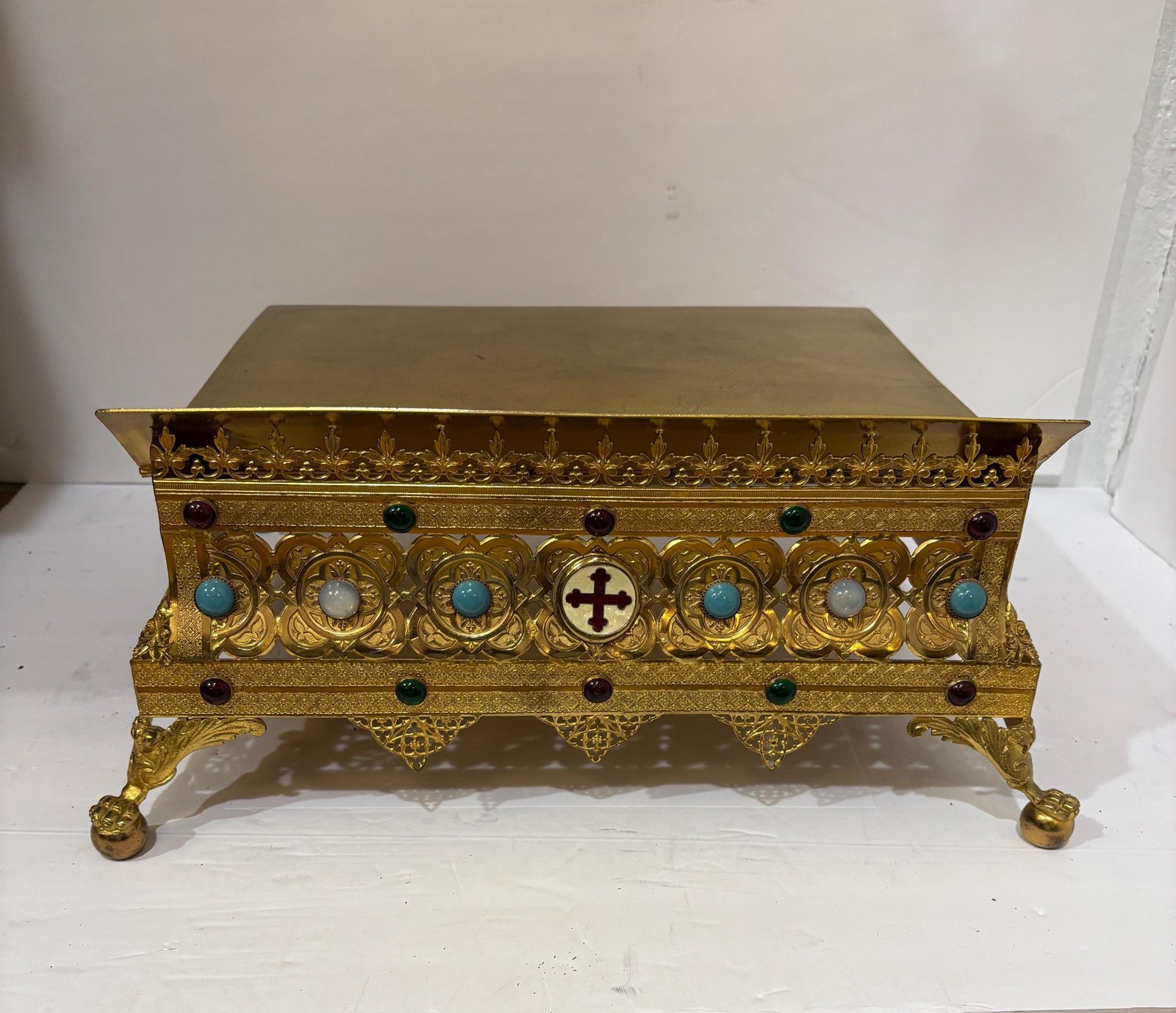 Orthodox ceremonial tabletop adjustable bookstand with semi-precious stones — photograph 2.