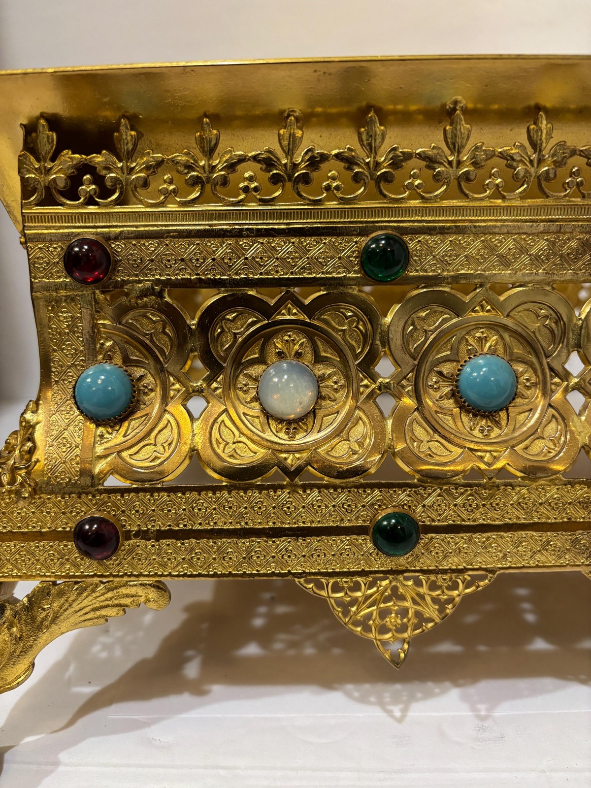 Orthodox ceremonial tabletop adjustable bookstand with semi-precious stones — photograph 3.