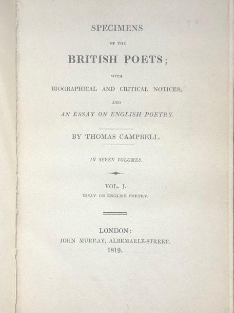 Specimens of the British Poets; with Biographical and Critical Notices and an Essay on English Poetry. In seven volumes. — photograph 2.