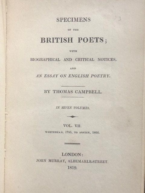 Specimens of the British Poets; with Biographical and Critical Notices and an Essay on English Poetry. In seven volumes. — photograph 8.