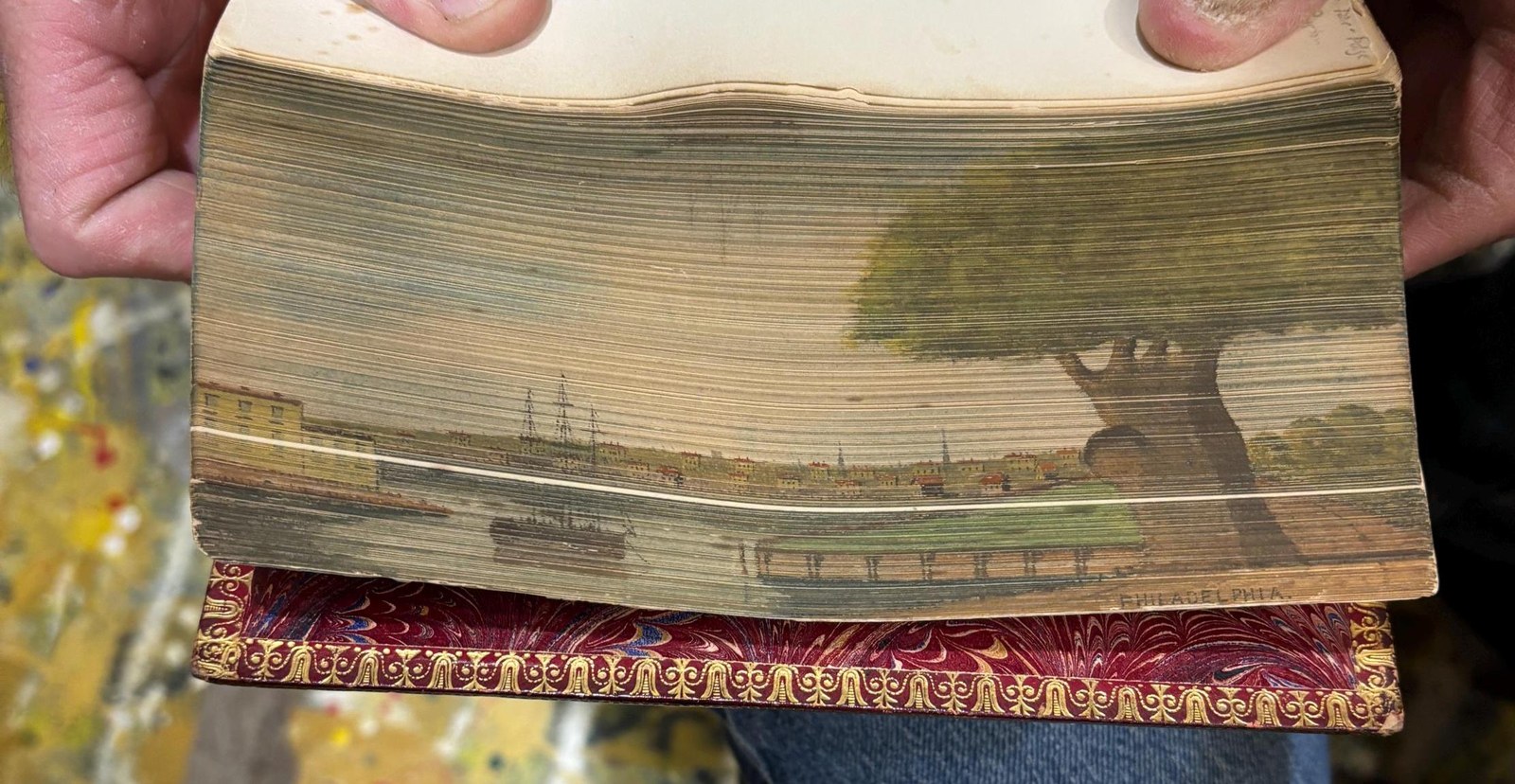Double FORE-EDGE Paintings of Boston and Philadelphia Harbors - The Poetical Works of Mrs. Hemans — photograph 2.