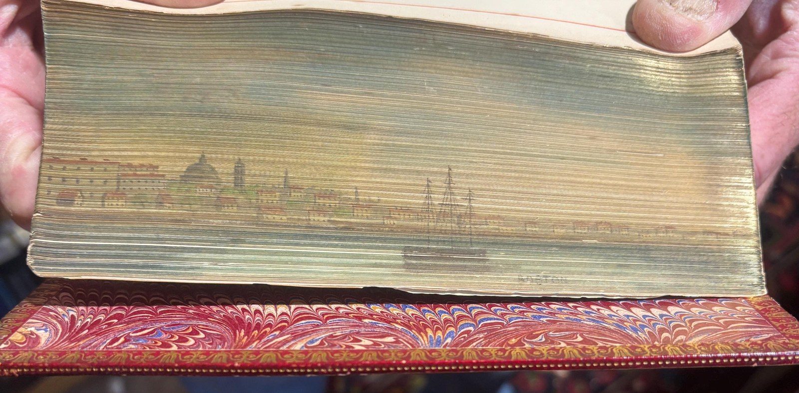 Double FORE-EDGE Paintings of Boston and Philadelphia Harbors - The Poetical Works of Mrs. Hemans — photograph 3.