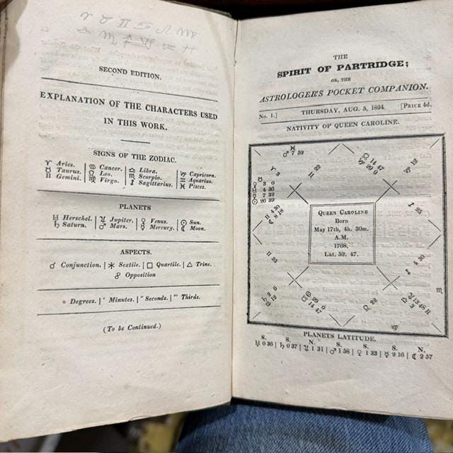The Spirit of Patridge; or, The Astrologer's Pocket Companion, and General Magazine: Including the First part of Partridges's Pous Reformatum, with Eleven Curious Nativities; Biographical Memoirs of Prominent Men; Observations on the New Planet Herschel, from Practice, with other valuable remarks on astrology not extent, and astrological tables. — photograph 3.