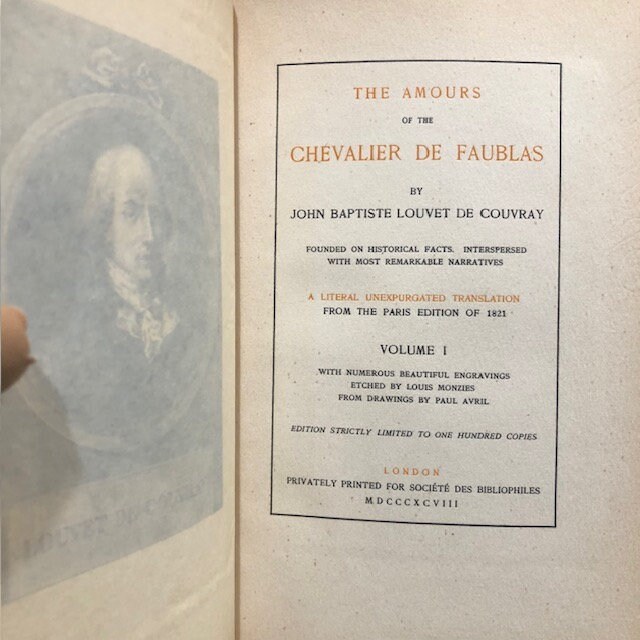(4vol) The Amours of The Chevalier de Faublas, Founded on Historical Facts, Interspersed with Most RemarkableNarratives. A Literal Unexpurgated Translation from the Paris edition of 1821. With NumerousBeautiful Engravings Etched by Louis Monzies From Drawings by Paul Avril. Limited "Astral" Edition #5/52 — photograph 2.