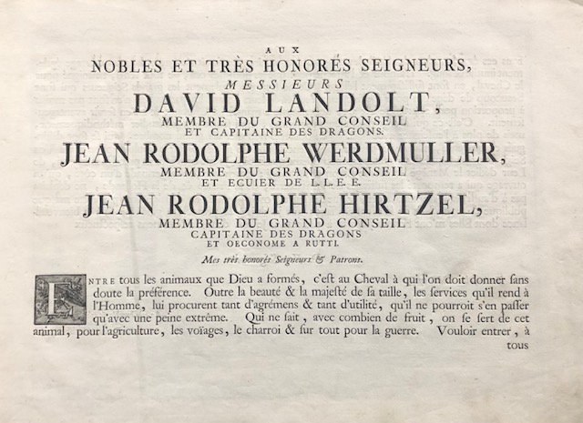 Description du Manége Moderne. Dans sa Perfection, Expliqué par des leçons necessaires, et representé par des figures exactes, depuis l'assiette de l'homme à cheval, jusqu'à l'arrest accompagné aussi de divers mords pour bien brider les chevaux, ecrit et dessiné par le baron D'Eisenberg, et gravé par B. Picart. TRANSLATION: "Description of Modern Horsemanship. In its Perfection, Explained through necessary lessons, and depicted by accurate figures, from the rider's position on horseback to the halt, also accompanied by various bits for properly bridling horses, written and illustrated by Baron D'Eisenberg, and engraved by B. Picart." — photograph 3.