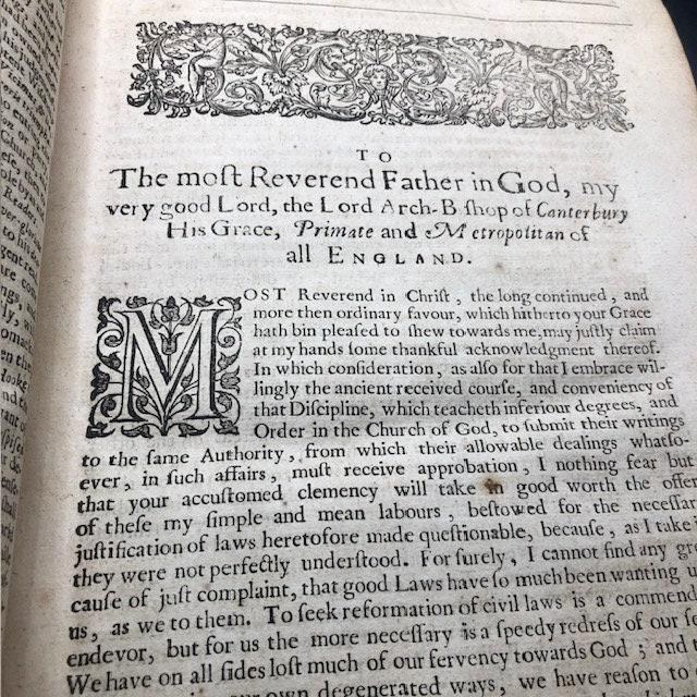 The WORKS of Mr. Richard Hooker (That Learned, Godly, Judicious, and Eloquent Divine) Vindicating the CHURCH of ENGLAND As truly Christian, and duly Reformed: in Eight Eooks of ECCLESIASTICAL POLITY. Now compleated, As with the Sixth and Eighth, so with the Seventh, (touching Episcopacy, as the Primitive, Catholick and Apostolick Government of the Church) out of his own Manuscripts, never before Published. With an account of his Holy Life, and Happy Death, written by Dr. John Gauden, now Bishop of Exeter. The entire edition dedicated to the Kings most excellent Majestie, CHARLS the II. By whose Royal Father (near His Martyrdom) the former Five Books (then onely extant) were commended to his dear Children, as an excellent means to satisfie Private Scruples, and settle the Publique Peace of this Church and Kingdom. — photograph 7.