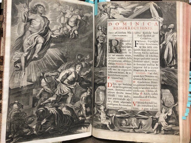 Missale Novum Monasticum Pauli V. Pont. Maximi Auctoritate Recognitum. Pro Omnibus Sub Regula S.P. Benedicti Militantibus, In Quo Missae Propriae de Santis, ac Festis Novissimis, Summis Pontificibus ab An. 1640, .& ad 1679. Tum de Praecepto, tum ad libitum celebrari concessae, omnes suis locis, pro celebrantium commoditate, ad longum extensae, & appositae sunt. Translated from Latin: The New Monastic Missal of Paul V. Pontus Recognized by the greatest authority. For All Under Rule S.P. Blessed Militants, In Which Masses Proper of the Saints, and of the Most Recent Feasts, of the Supreme Pontiffs by An. 1640, .& to 1679. Both of the Precept, and of those permitted to be celebrated at will, all in their places, for the convenience of the celebrants, were extended to a length, and were placed — photograph 6.