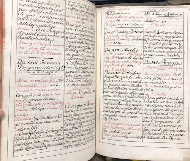 Missale Novum Monasticum Pauli V. Pont. Maximi Auctoritate Recognitum. Pro Omnibus Sub Regula S.P. Benedicti Militantibus, In Quo Missae Propriae de Santis, ac Festis Novissimis, Summis Pontificibus ab An. 1640, .& ad 1679. Tum de Praecepto, tum ad libitum celebrari concessae, omnes suis locis, pro celebrantium commoditate, ad longum extensae, & appositae sunt. Translated from Latin: The New Monastic Missal of Paul V. Pontus Recognized by the greatest authority. For All Under Rule S.P. Blessed Militants, In Which Masses Proper of the Saints, and of the Most Recent Feasts, of the Supreme Pontiffs by An. 1640, .& to 1679. Both of the Precept, and of those permitted to be celebrated at will, all in their places, for the convenience of the celebrants, were extended to a length, and were placed — photograph 9.