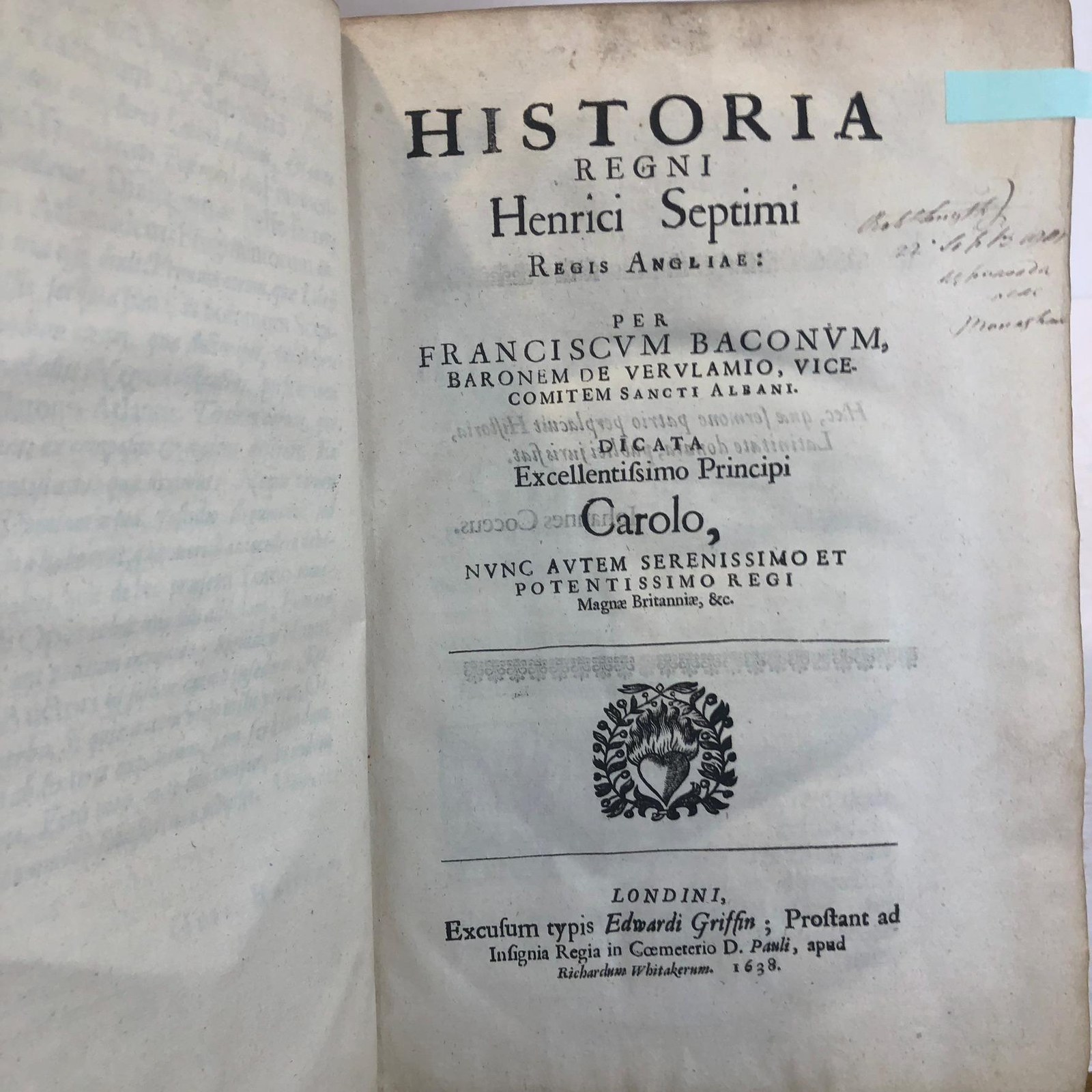 Francisci Baconi, Baronis de Verulamio, Vice-Comitis Sancti Albani, Operum Moralium et Civilium Tomus. Qui continet: Historiam Regni Henrici Septimi, Regis Angliae. Sermones Fidelis, sive Interiora Rerum. Tractatum de Sapientia Veterum. Dialogum de Bello Sacro. Et Novam Atlantidem. Ab ipso Honoratissimo Auctore, praeterquam in paucis, Latinitate donatus. Cura & Fide Guilielmi Rawley, Sacrae Theologiae Doctoris, olim Dominationi suae, nunc Serenissimae Majestati Regiae, a Sacris. In hoc volumine, iterum excusi, includuntur: Tractatus de Augmentis Scientiarum, Historia Ventorum, Historia Vitae & Mortis. Translated from Latin: The Works of Francis Bacon, Baron of Verulam, Vice-Count of St. Albans, Moral and Civil Volume. It contains: The History of the Reign of Henry VII, King of England. Faithful Discourses, or the Innermost Things. Treatise on the Wisdom of the Ancients. Dialogue on the Sacred War. And the New Atlantis. By the Most Honorable Author himself, translated into Latin except for a few, with care and fidelity by William Rawley, Doctor of Sacred Theology, once to his Lordship, now to the Most Serene Royal Majesty, from the Sacred. In this volume, reprinted, are also included: Treatise on the Advancement of Learning, History of Winds, History of Life and Death. — photograph 4.