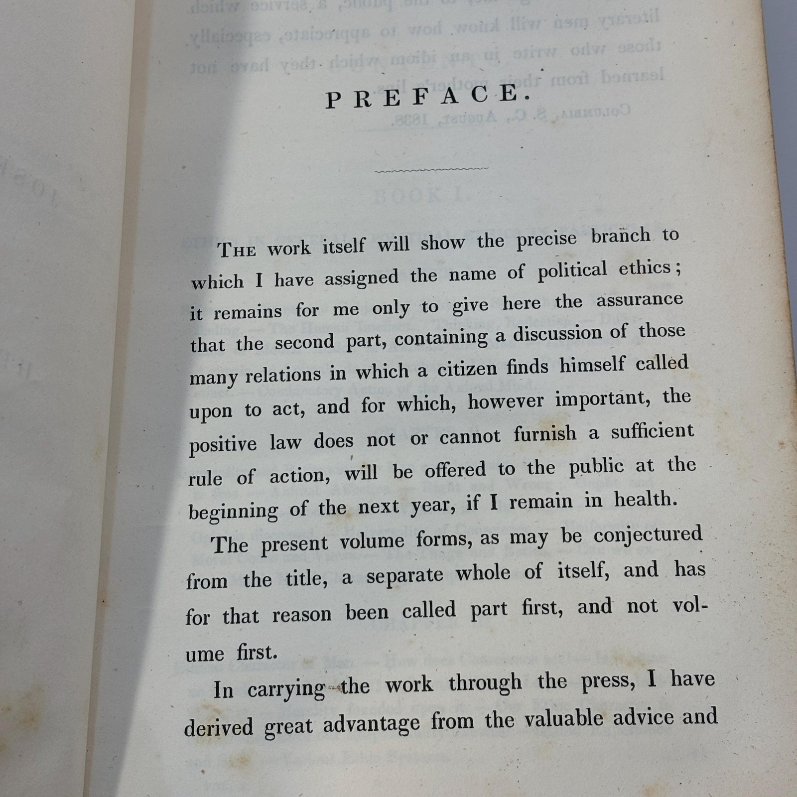 Manual of Political Ethics, designed Chiefly For The Use of Colleges and Students at Law. Part I. Book I. Ethics, General and Political. Book II. The State. Second Printing. — photograph 9.
