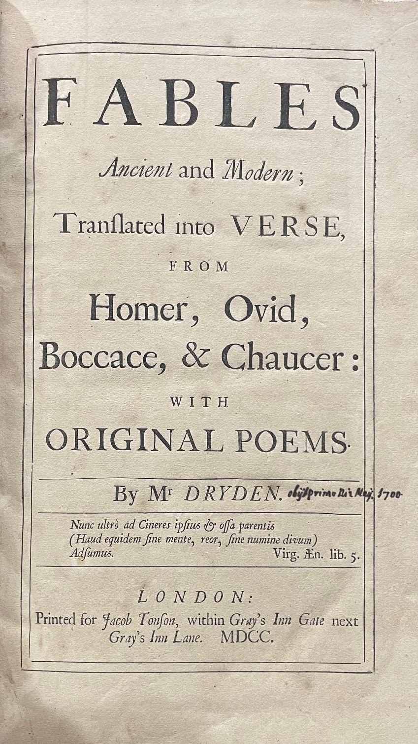 Fables Ancient and Modern; Translated into Verse, from Homer, Ovid, Boccace, & Chaucer: With Original Poems — photograph 5.