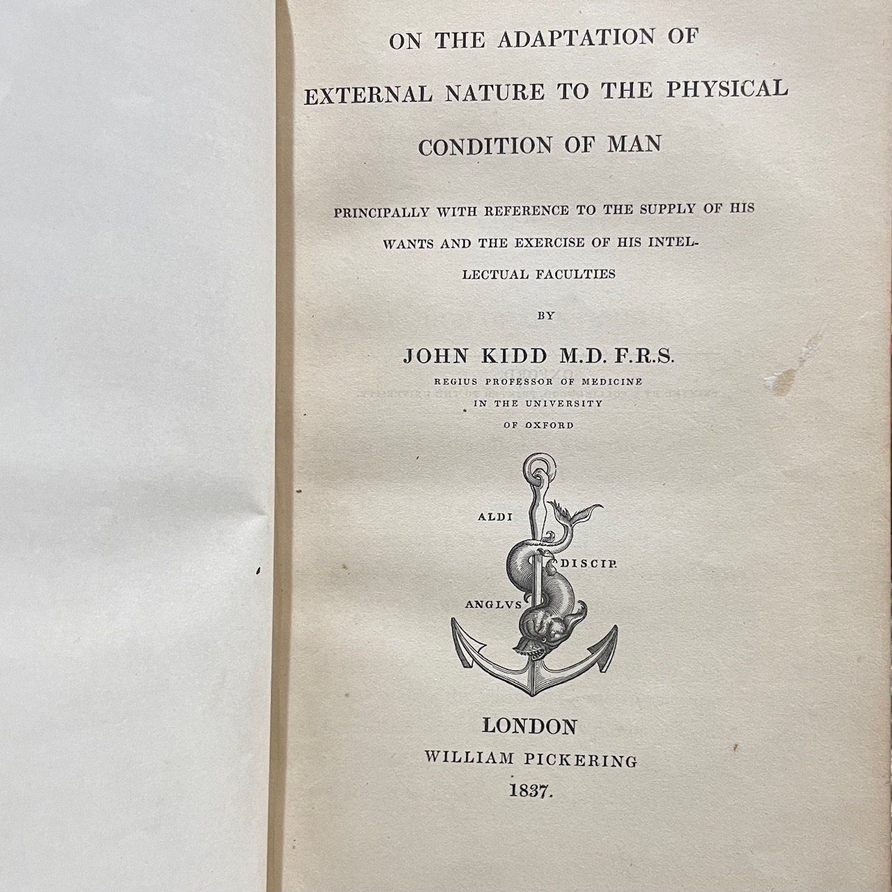 On The Adaptation of External Nature to The Physical Condition of Man Principally With Reference to the Supply of His Wants and The Exercise of His Intellectual Faculties, + 18 pgs Ms. in Latin bound to front of text. — photograph 4.
