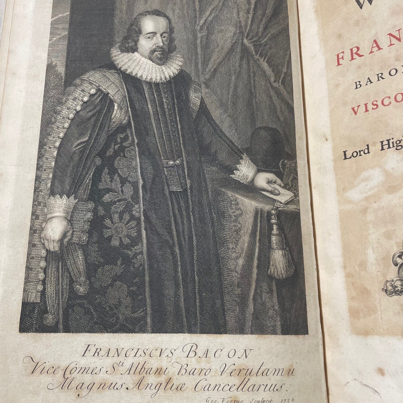 The Works of Francis Bacon, Baron of Verulam, Viscount St. Alban, and Lord High Chancellor of England. In Three Volumes. To Which is Prefixed, a Life of The Author, by Mr. Mallet. Second Edition. (Vol. I only) — photograph 4.