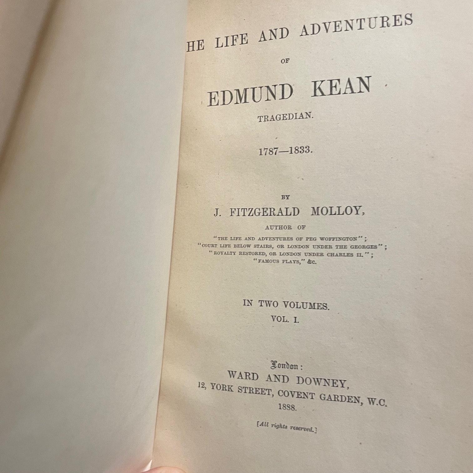 The Life and Adventures of Edward Kean Tragedian. 1787-1833. In Two Volumes — photograph 6.
