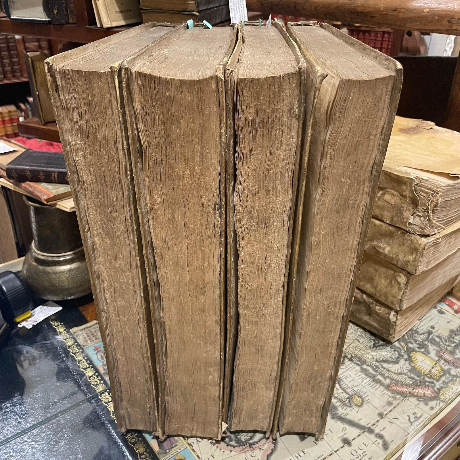 Opus de Theologicis Dogmatibus... Volumes 2 through 6. Dionysii Petavii Aurelianensis e Societate Jesu Opus De Theologicus Dogmatibus, Nunc primum septem voluminibus comprehensum, in meliorem ordinem redactum, Autoris ipsius Vita, ac libris quibusdam numquam in hoc opere editis locupletatum, Francisci Antonii Zachariae ex Eadem Societate Jesu Estensium Principum Bibliotheca Praefecti Dissertationibus, ac notis uberrimis illustratum. Tomus Secundus, Pars Prima, In Qua De SS. Trinitate Libri Priores Quinque. Translated from Latin: Dionysius Petavius of Orleans from the Society of Jesus, Work on Theological Dogmas, Now for the first time comprehended in seven volumes, arranged in better order, enriched with the Author's own Life and some books never before published in this work, illustrated with the dissertations and very copious notes of Francis Antonii Zacharia from the same Society of Jesus, Prefect of the Library of the Este Princes. Volume Two, Part One, In Which Concerning the Holy Trinity, the First Five Books. — photograph 3.