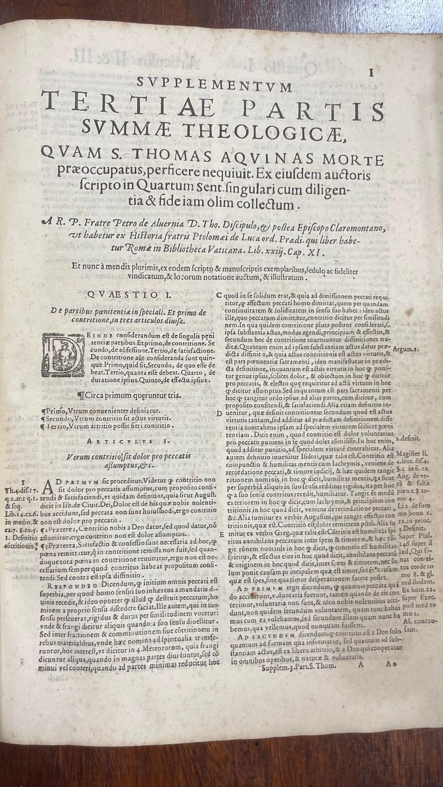 Jus Canonicum Universum, Clara Methodo Juxta Titulos Quinque Librorum Decretalium in Quaestiones distributum, Solidisque Responsionibus, & Objectionum Solutionibus dilucidatum. Tomus Primus. Editio Secunda. Multo correctior & auctior, praesertim quoad novissimum Tractatum de Regulis Juris. Translated from Latin: Complete Canon Law, Clearly Arranged According to the Titles of the Five Books of Decretals, Divided into Questions, and Clarified with Solid Responses and Solutions to Objections. Volume One. Second Edition. Much Corrected and Enlarged, Especially Regarding the Latest Treatise on the Rules of Law. 6 books in 3 volumes. — photograph 7.