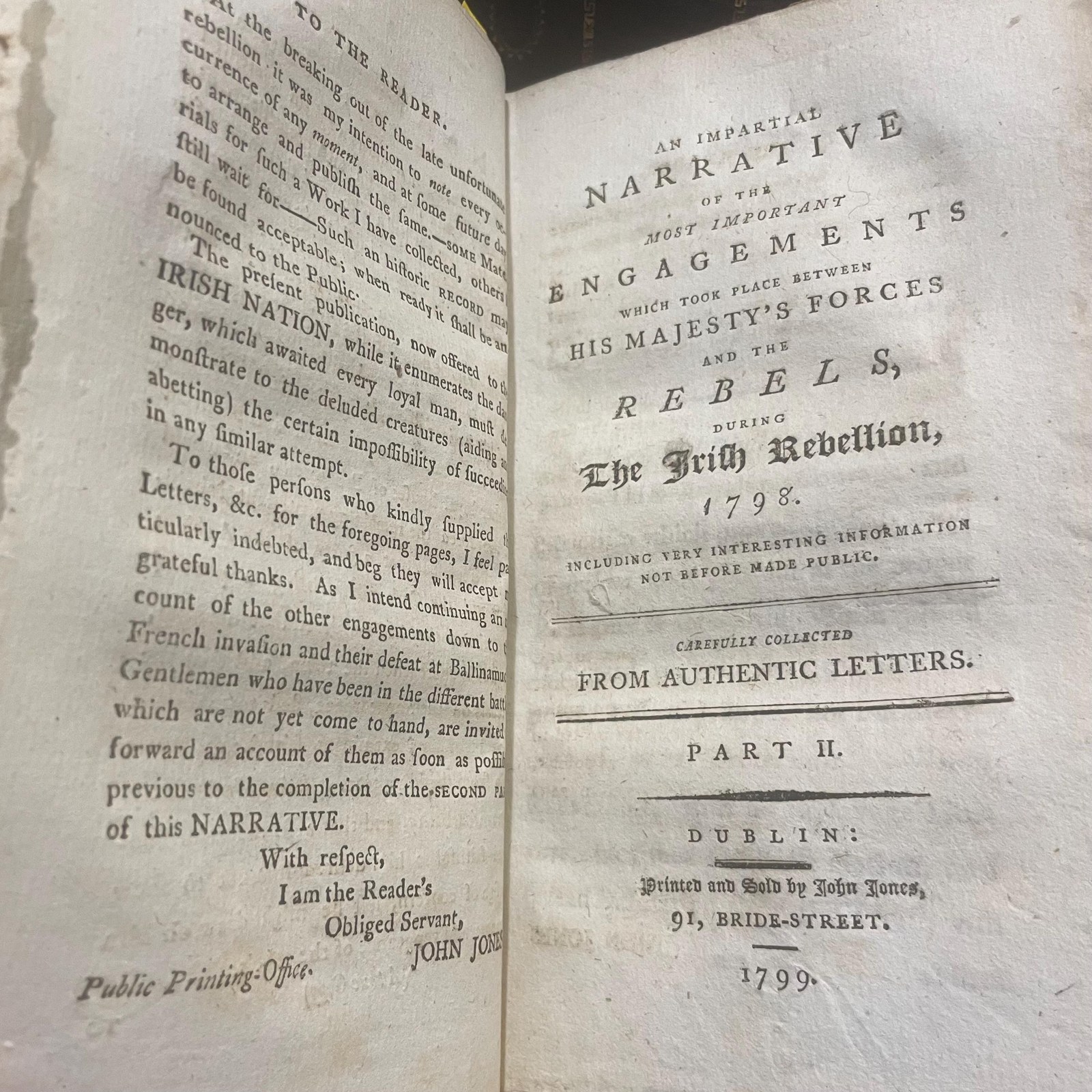 An Impartial Narrative of The Most Important Engagements Which Took Place Between His Majesty's Forces and The Rebels, During The Irish Rebellion, 1798. Including Very Interesting Information Not Before Made Public. Carefully Collected From Authentic Letters. The Third Edition Revised. — photograph 7.