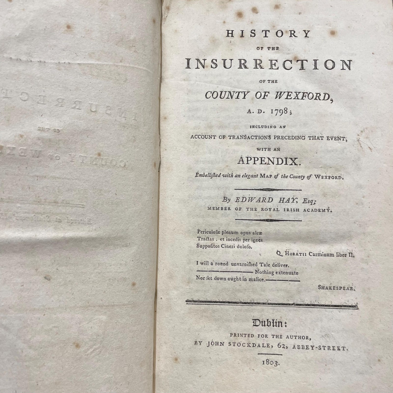 History of The Insurrection of The County of Wexford, A.D. 1798; Including an Account of Transactions Preceeding That Event, with an Appendix. Embellished with an elegant Map of the County of Wexford. — photograph 5.