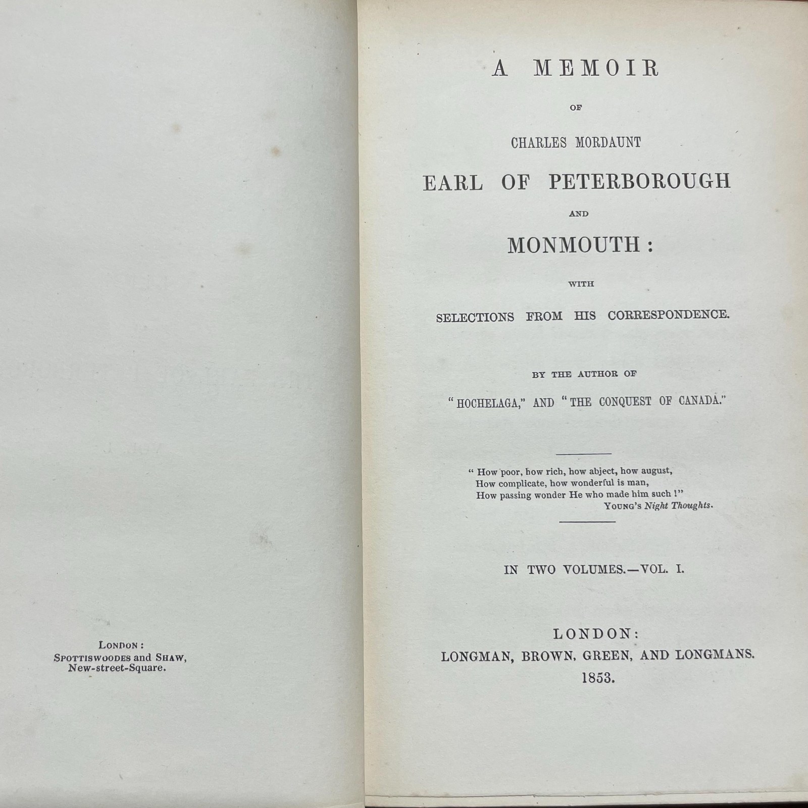 A Memoir of Charles Mordaunt Earl of Peterborough and Monmouth: With Selections From His Correspondence. In Two Volumes. — photograph 6.