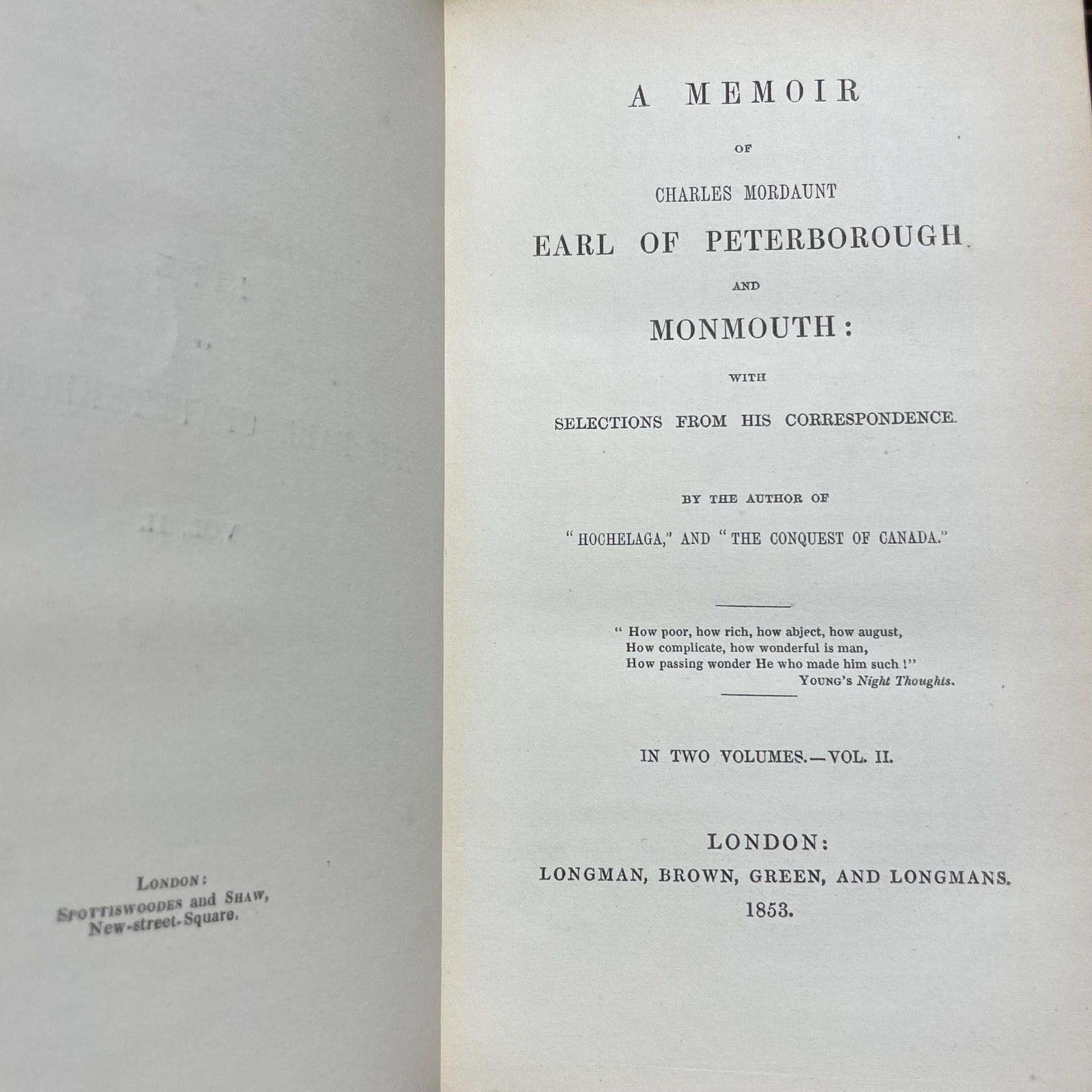 A Memoir of Charles Mordaunt Earl of Peterborough and Monmouth: With Selections From His Correspondence. In Two Volumes. — photograph 7.