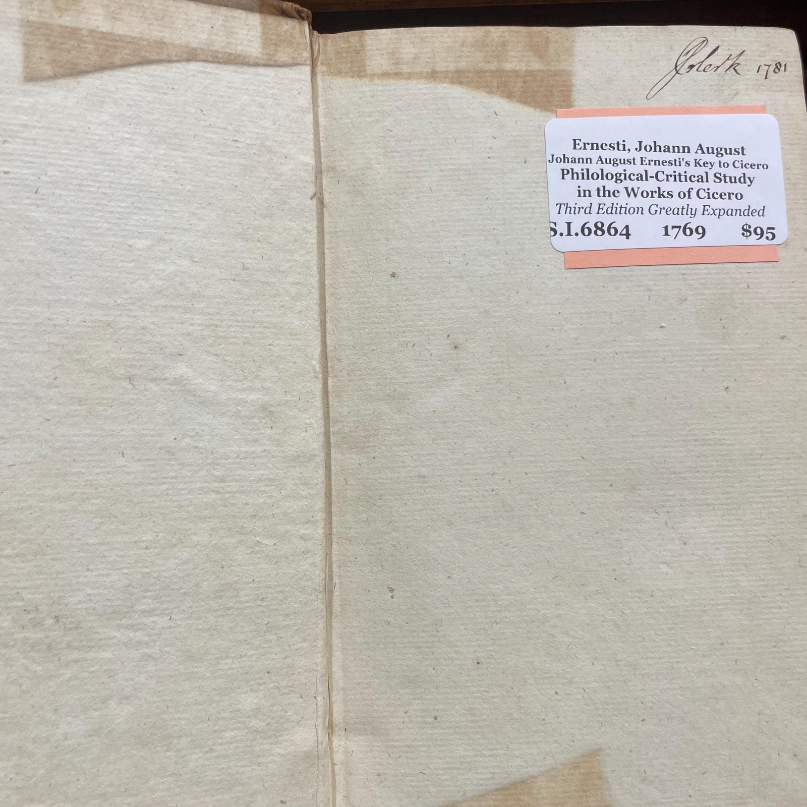 Io. Augusti Ernesti Clavis Ciceroiana Sive Indices Rerum Et Verborum Philolico - Critici In Opera Ciceranis Accedunt Graeca Ciceronis Necessariis Observationibus Illustrata. Editio Tertia Longe Auctior. Translated from Latin: Johann August Ernesti's Key to Cicero, or Indices of Matters and Words for Philological-Critical Study in the Works of Cicero, with Greek Passages of Cicero Explained with Necessary Observations. Third Edition, Greatly Expanded. — photograph 5.