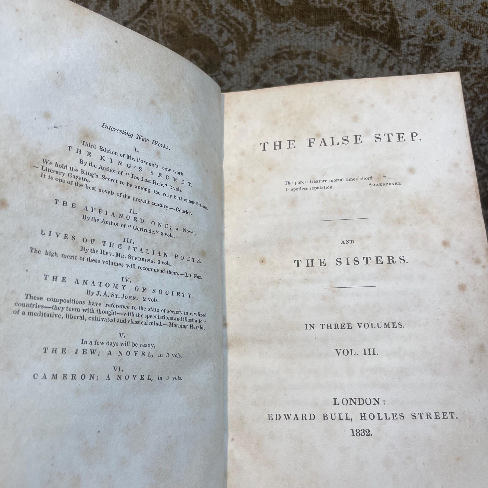 The False Step. And The Sisters. In Three Volumes (2 of 3, lacking Vol.I) — photograph 4.