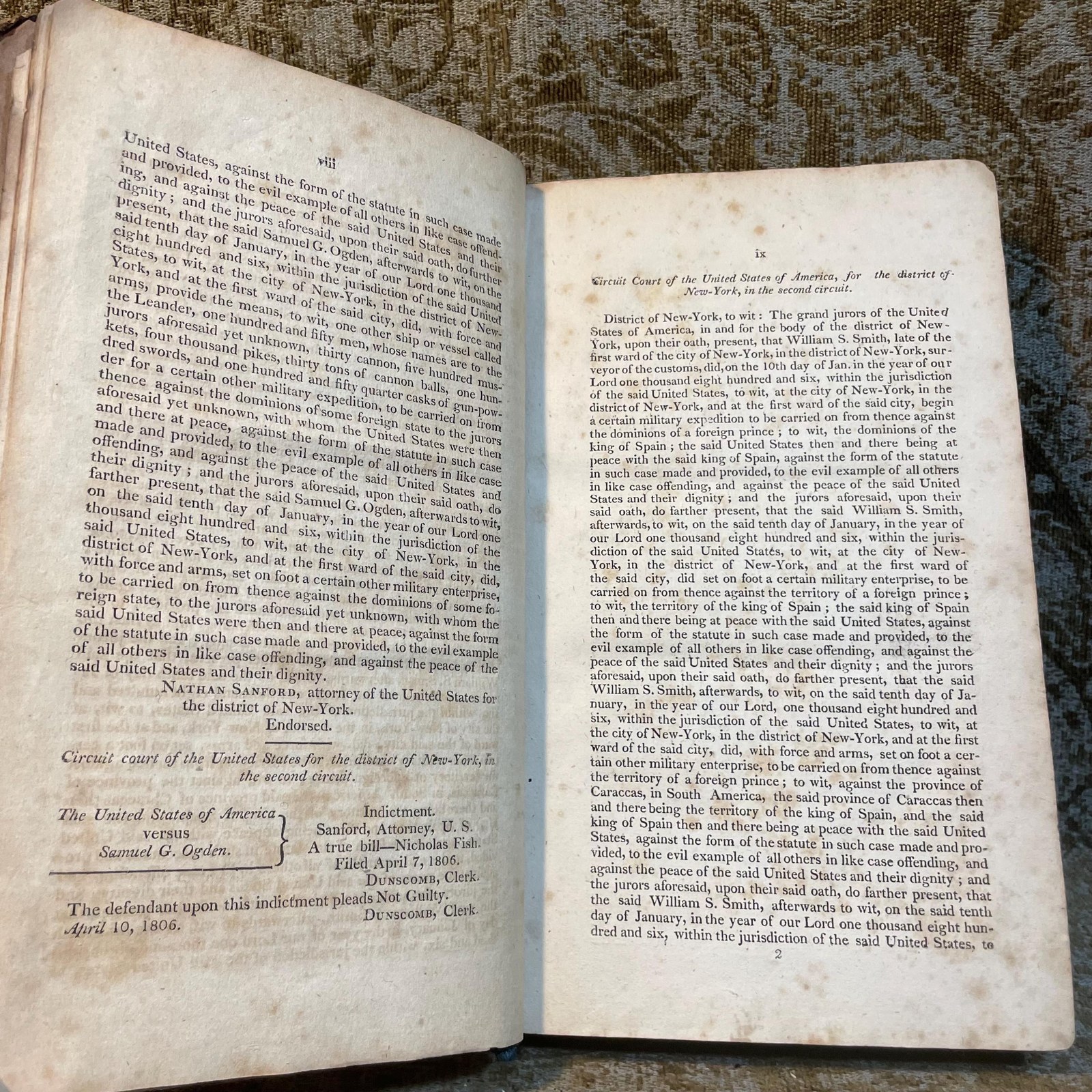 The Trials of William S. Smith and Samuel G. Ogden, For Misdemeanours, Had in The Circuit Court of The United States for The New York District, In July, 1806. With a preliminary account of the proceedings of the same court against Messrs. Smith & Ogden, in the preceding April term. — photograph 10.