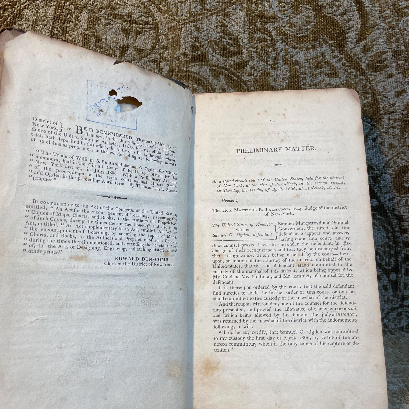The Trials of William S. Smith and Samuel G. Ogden, For Misdemeanours, Had in The Circuit Court of The United States for The New York District, In July, 1806. With a preliminary account of the proceedings of the same court against Messrs. Smith & Ogden, in the preceding April term. — photograph 4.