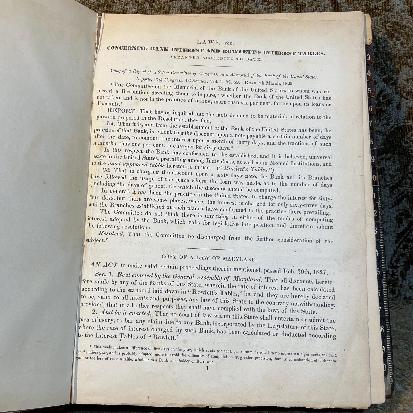 Stereotype Edition of Rowlett's Tables of Discount, or Interest; Showing at Sight, The Interest on Each and Every Dollar, From Unit, or One, to Two Thousand: on Every Ten Dollars, from Two Thousand to Three Thousand; on Every Fifty, from Three Thousand to Five Thousand; On Rvery Five Hunder, from Five Thousand to Ten Thousand; for Each and Every Day. from One, to Sixty-four Days Inclusive; Also, For Every Month, from One to Twelve, and for Eighteen Months, and Two Years; besides A Complete Cent Table: The Whole Computed at Six Per Cent. According to the Equitable Principles of The Banks; and as Practised between Individuals, Throughout the United Staes, in Conformity to Statute Law; Together with Directions at The End of The Introduction, for Finding, almost at Sight, (by aid of the tables,) The Exact Bank Interest for any Number of Days, from Sixty-four to one Hundred and Twenty-Four Days, &c. Likewise Examples contained in the introduction, showing in what manner (by means of the tables) to Ascertain the Interest at Five, Seven, and At Eight Per Cent. And a Note under The First Page of The Figure Work, Explaining the Usual Mode of Computing Interest on Cents, and Fractions, Etc., Etc. — photograph 8.