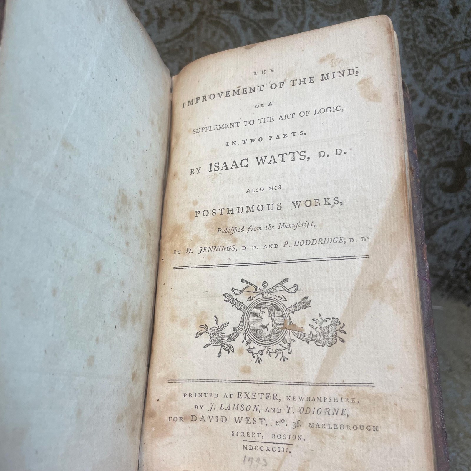 The Improvement of The Mind: Or a Suplement to the Art of Logic, In Two Parts. Also his Posthumous Works, Published from The Manuscript, by D. Jennings, D.D. and P. Doddridge, D.D. — photograph 4.