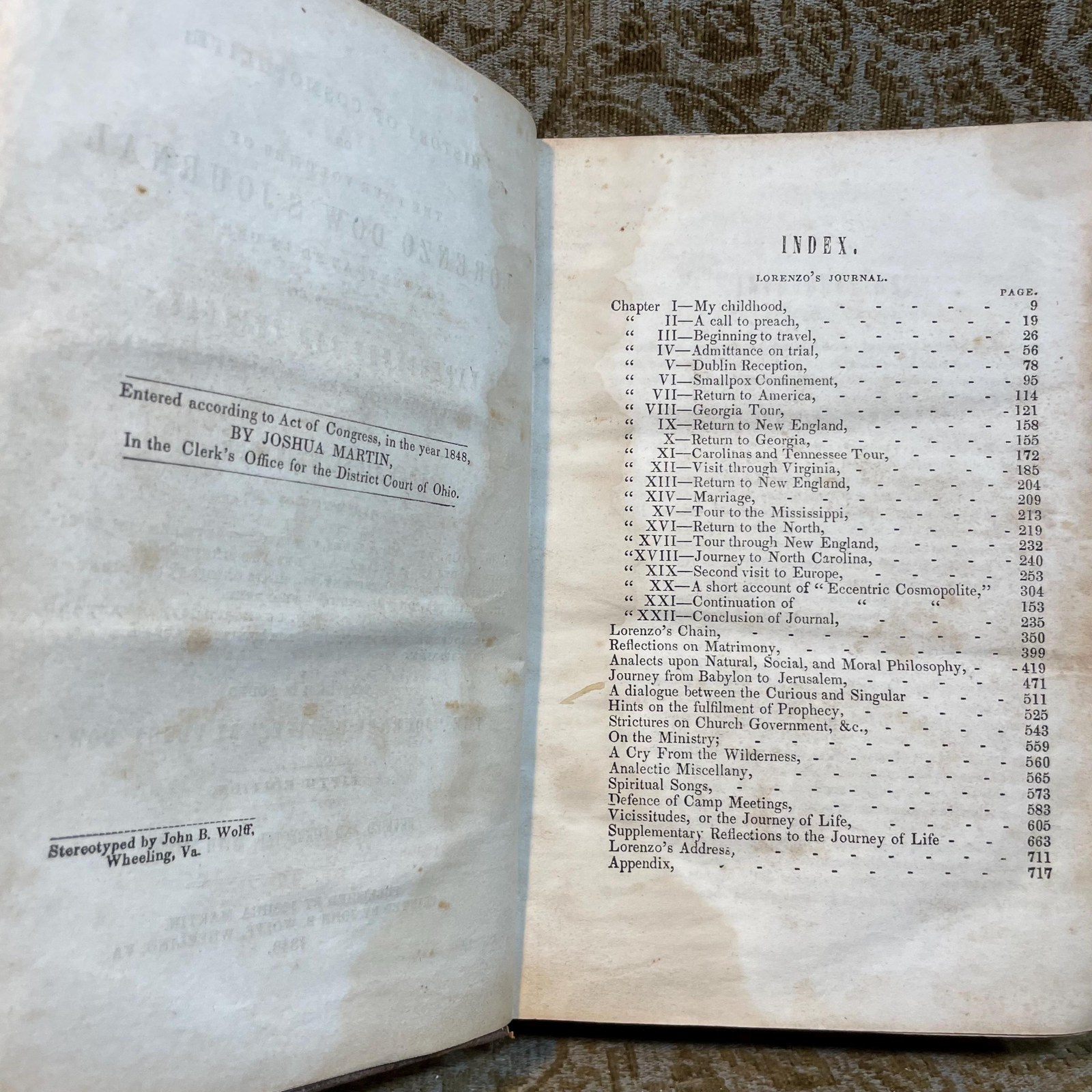 History of Cosmopolite; Or The Four Volumes of Lorenzo Dow's Journal Concentrated in One.. Containing His Experience and Travels, From Childhood to Near his Fiftieth Year. Also His Polemical Writings; Consisting of I. His Chain, With Five Links, Two Hooks and a Swivel. II. Reflections on Matrimony. III. Analects Upon The Rights of Man. IV. A Journey From Babylon to Jerusalem. V. Dialogue Between The Curious and Singular. VI. Hints on The Fulfilment of Prophesy. VII. On Church Government and The Ministry, &c. &c. To Which is Added The "Journey of Life" by Peggy Dow. Fifth Edition. Revised and Corrected, with Notes. — photograph 5.