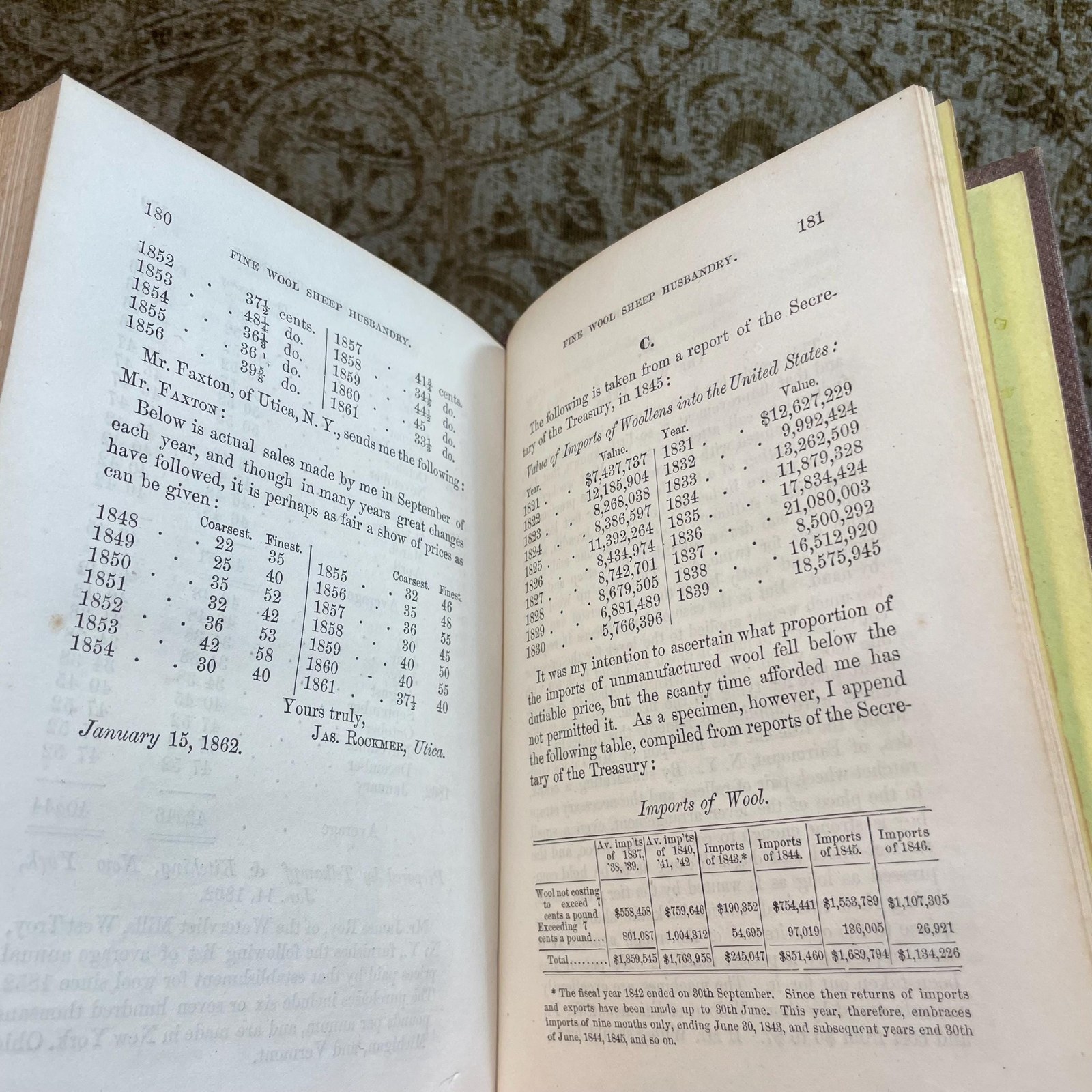 Fine Wool Sheep Husbandry. Read Before The New York State Agricultural Society, February 12th, 1862. With an Appendix, Containing Valuable Statistics in Reference to Wool Culture, Imports, Prices of Fine Wool From 1840 to August 1st 1863, Etc. — photograph 8.