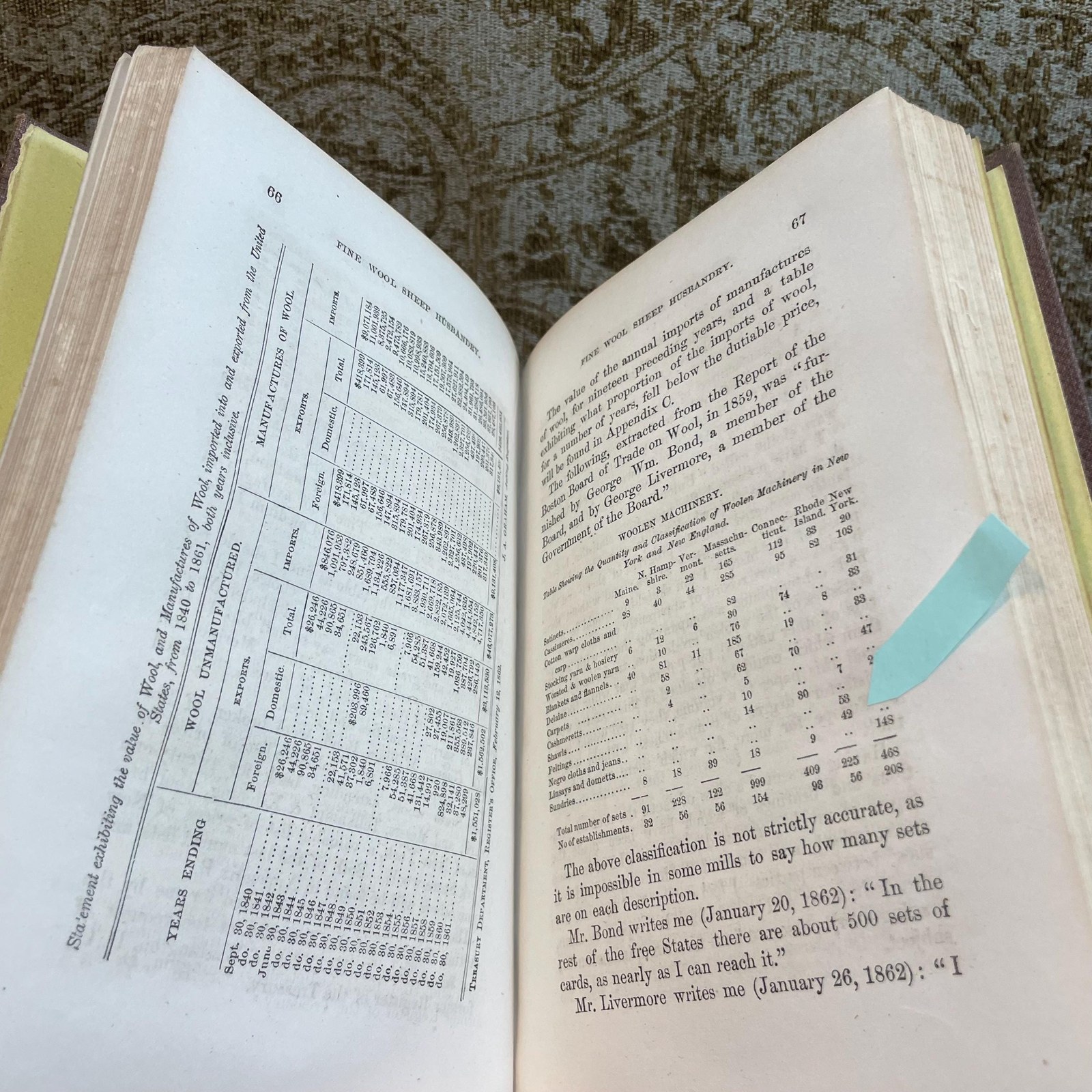 Fine Wool Sheep Husbandry. Read Before The New York State Agricultural Society, February 12th, 1862. With an Appendix, Containing Valuable Statistics in Reference to Wool Culture, Imports, Prices of Fine Wool From 1840 to August 1st 1863, Etc. — photograph 9.
