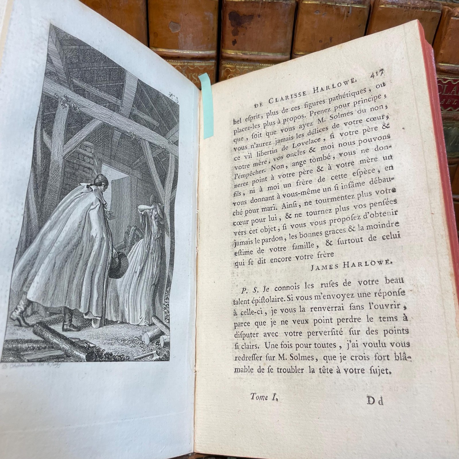 Clarisse Harlowe. Traduction nouvelle Et seule complète ; Par M. Le Tourneur. Faite sur l’édition originale revue par Richardson ; Ornée de figures du célèbre Chodowiecki, de Berlin. Dédiée & présentée A monsieur, frère du roi. Translated: Clarissa Harlowe. New translation And the only complete one; By M. Le Tourneur. Made from the original edition revised by Richardson; Adorned with illustrations by the famous Chodowiecki of Berlin. Dedicated & presented To the King’s brother. — photograph 6.